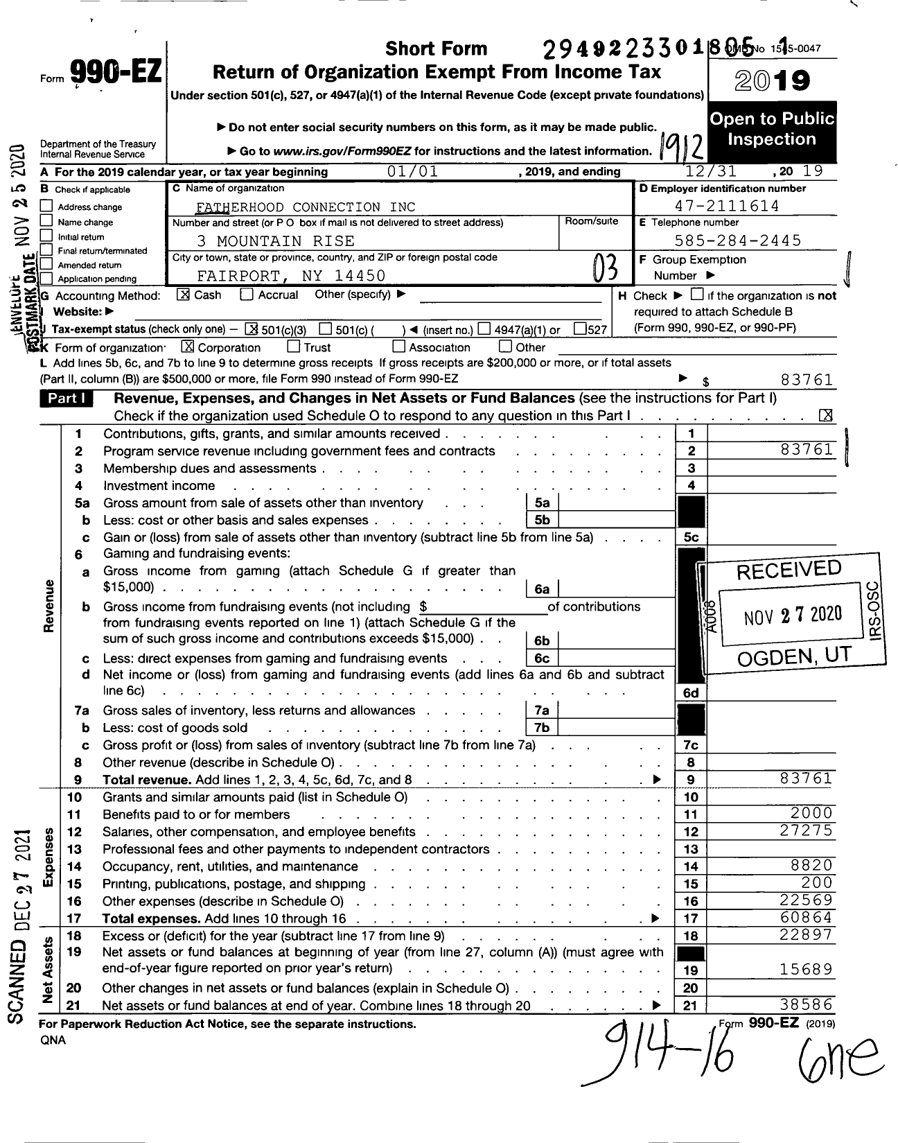 Image of first page of 2019 Form 990EZ for Fatherhood Connection