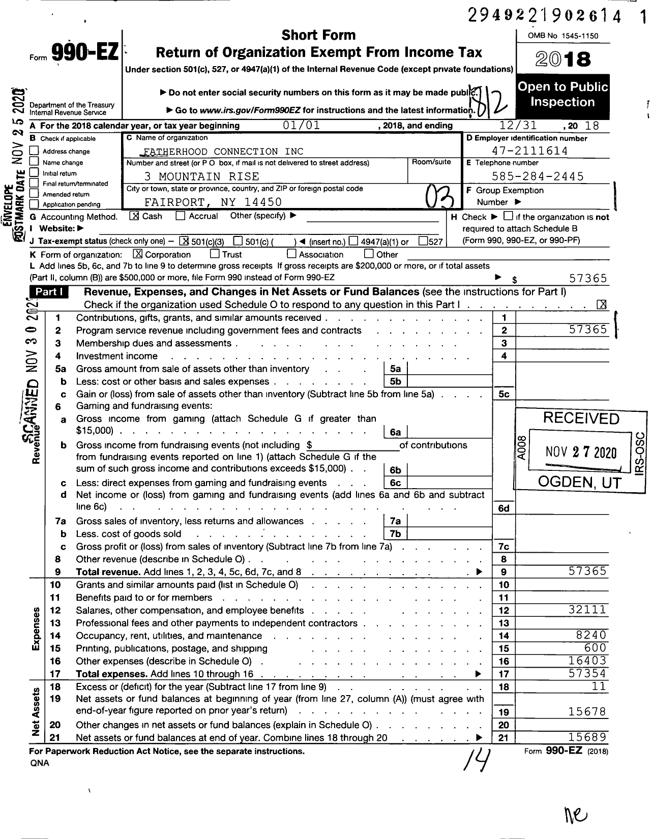 Image of first page of 2018 Form 990EZ for Fatherhood Connection