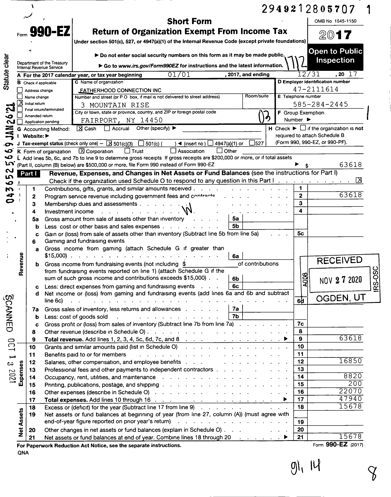 Image of first page of 2017 Form 990EZ for Fatherhood Connection