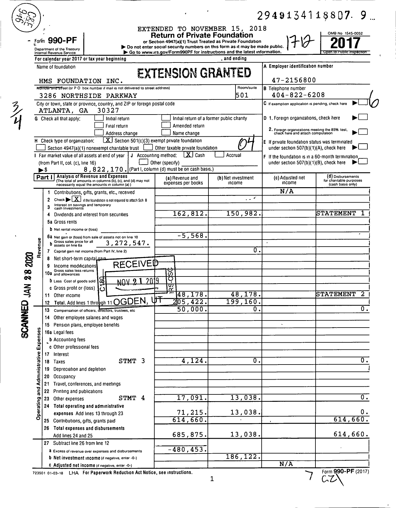 Image of first page of 2017 Form 990PF for HMS Foundation