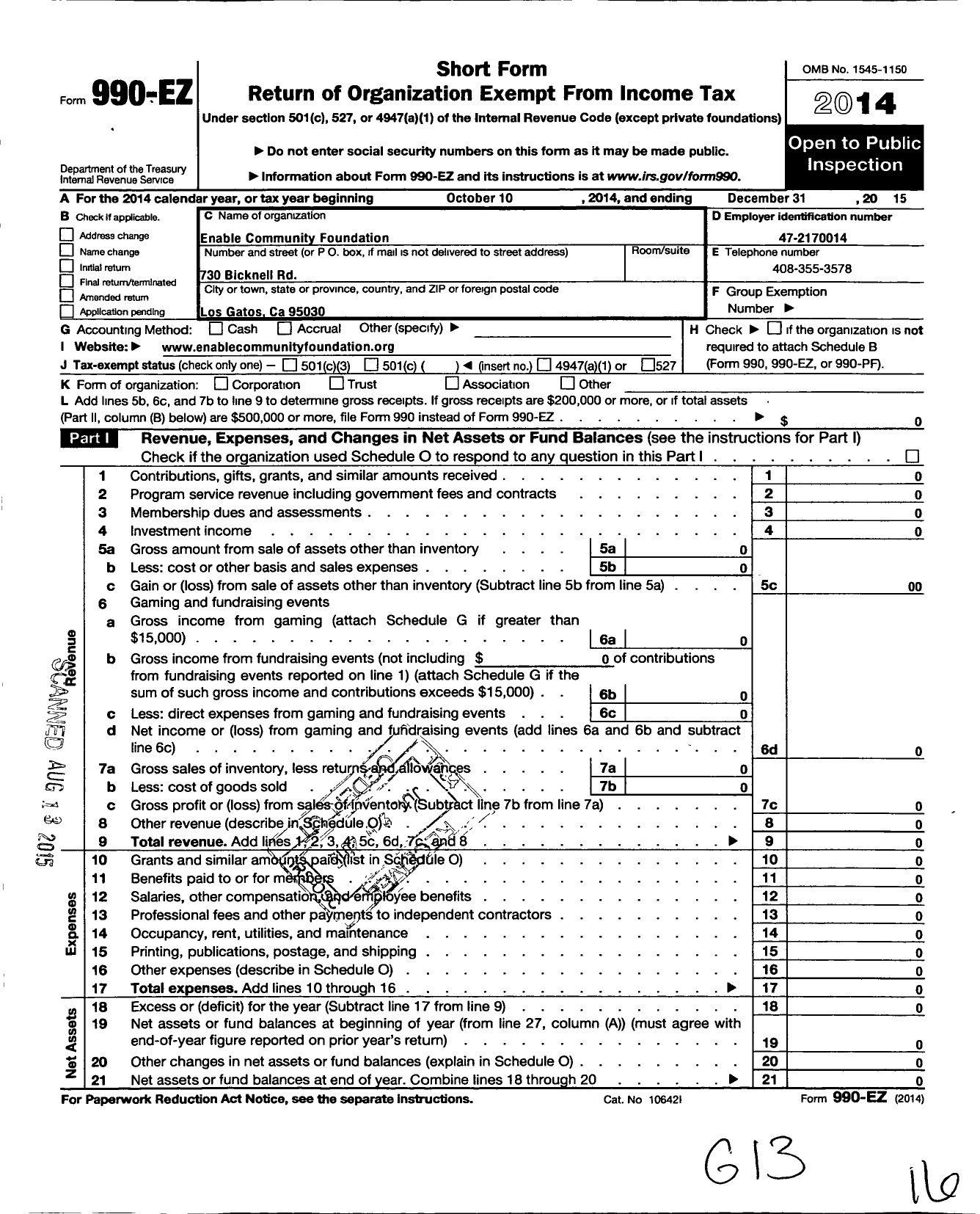 Image of first page of 2015 Form 990EO for Limbforge Corporation