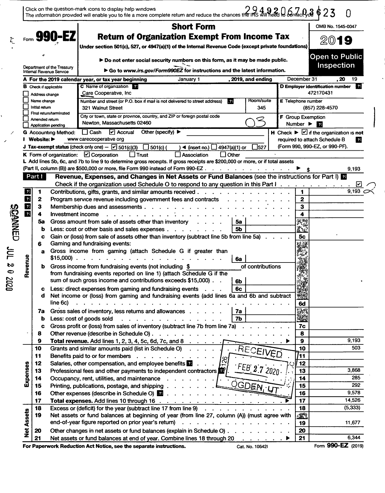 Image of first page of 2019 Form 990EZ for Give Essential