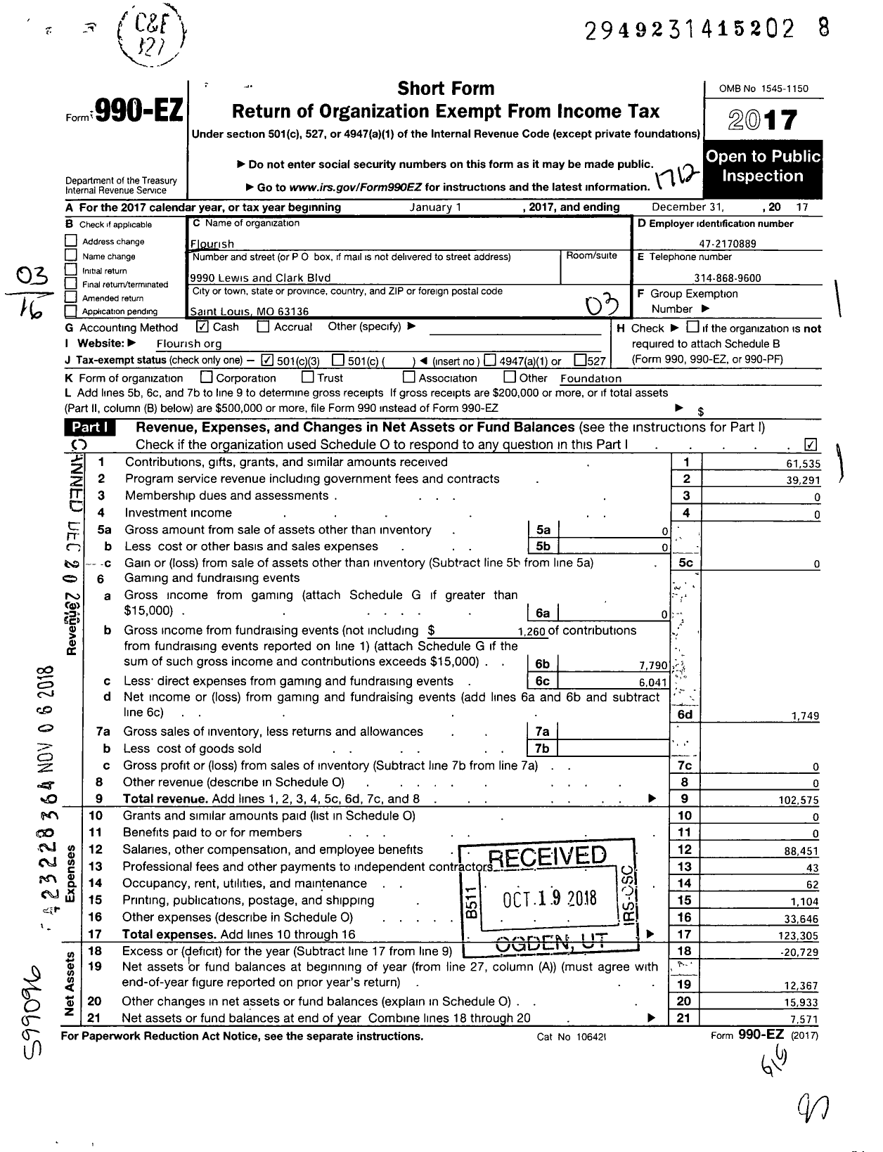 Image of first page of 2017 Form 990EZ for Flourish