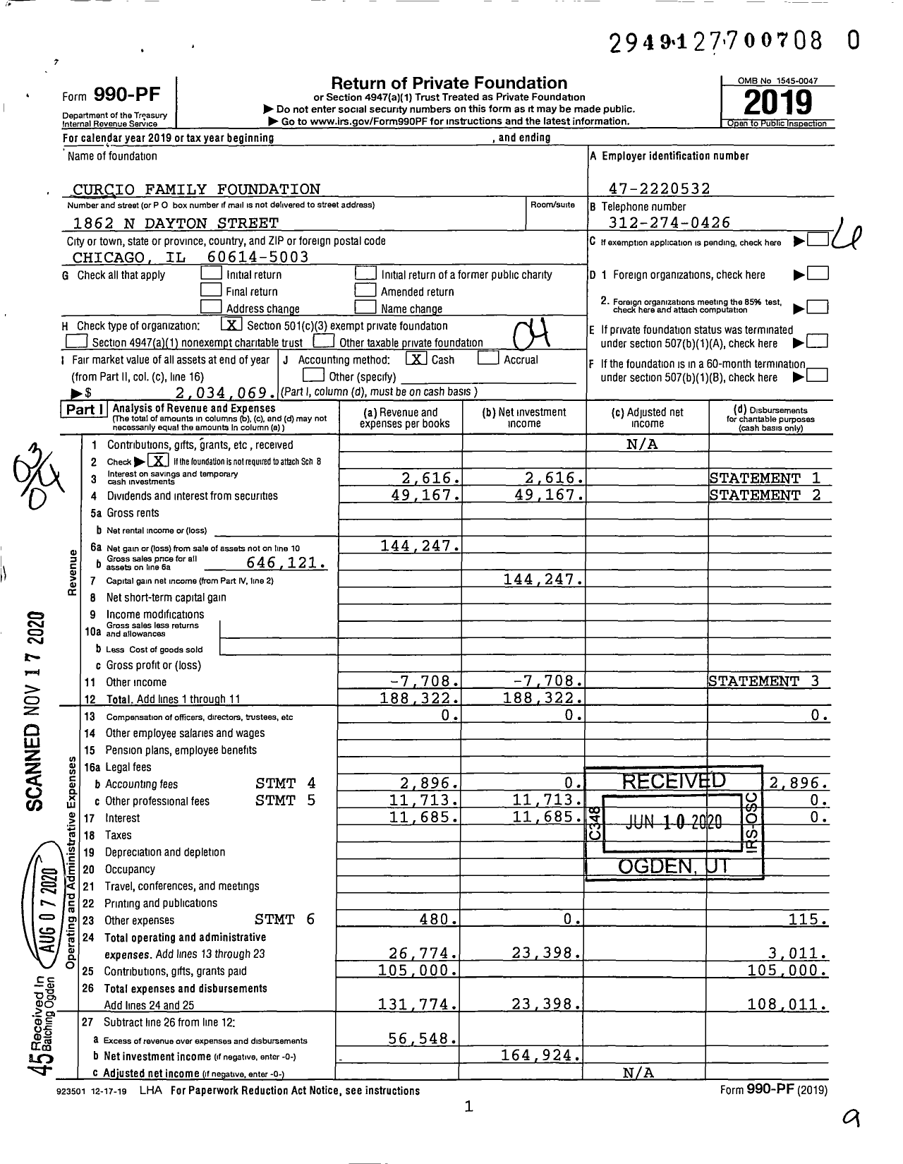 Image of first page of 2019 Form 990PF for Curcio Family Foundation