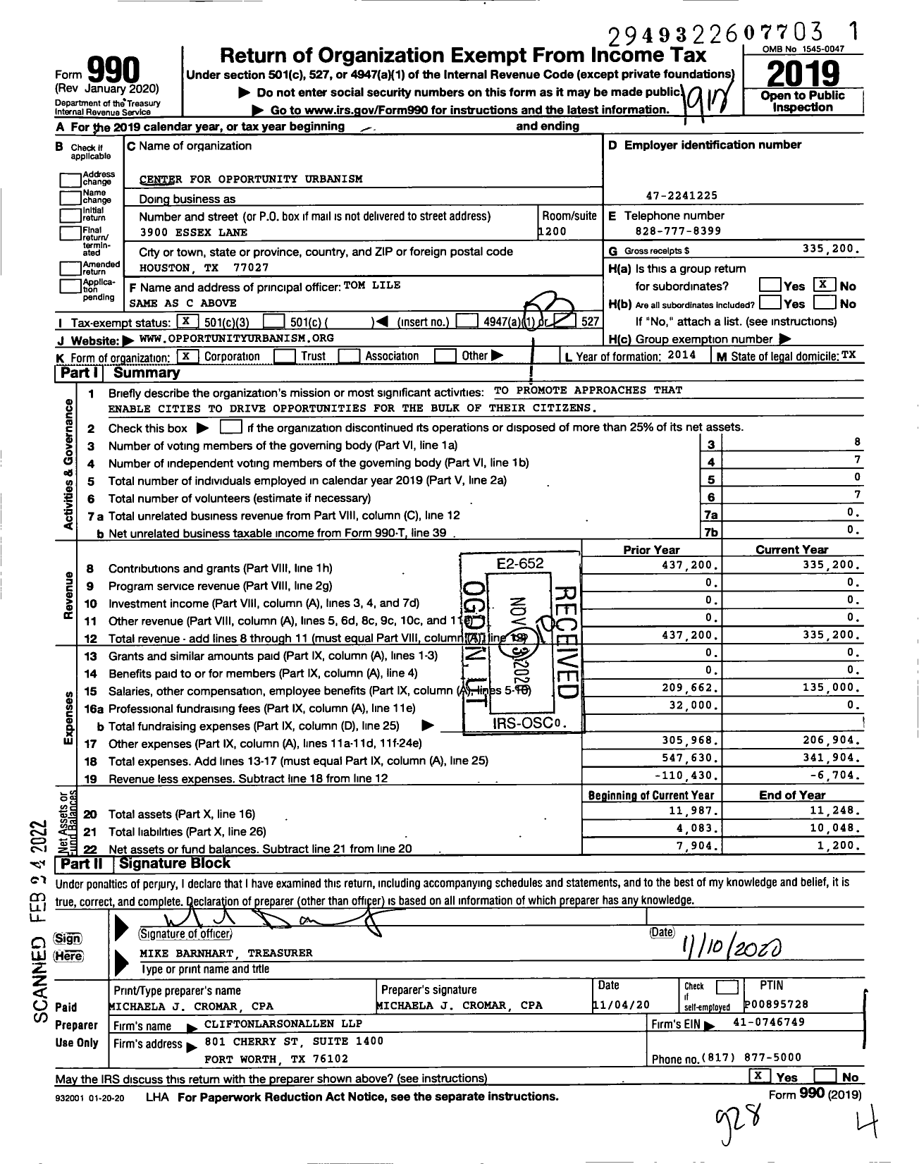 Image of first page of 2019 Form 990 for Urban Reform Institute