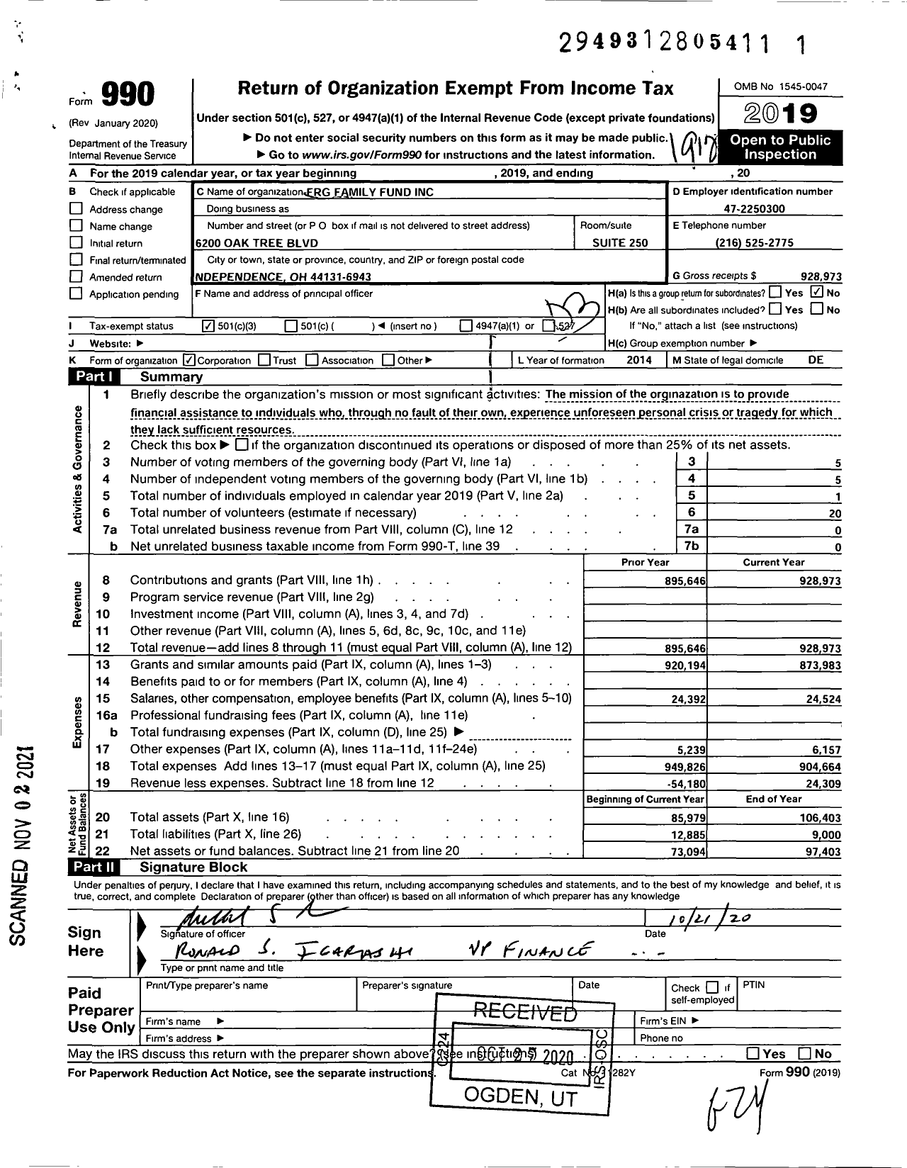 Image of first page of 2019 Form 990 for FRG Family Fund