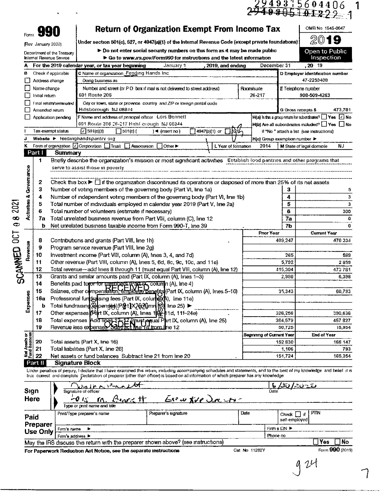 Image of first page of 2019 Form 990 for Feeding Hands