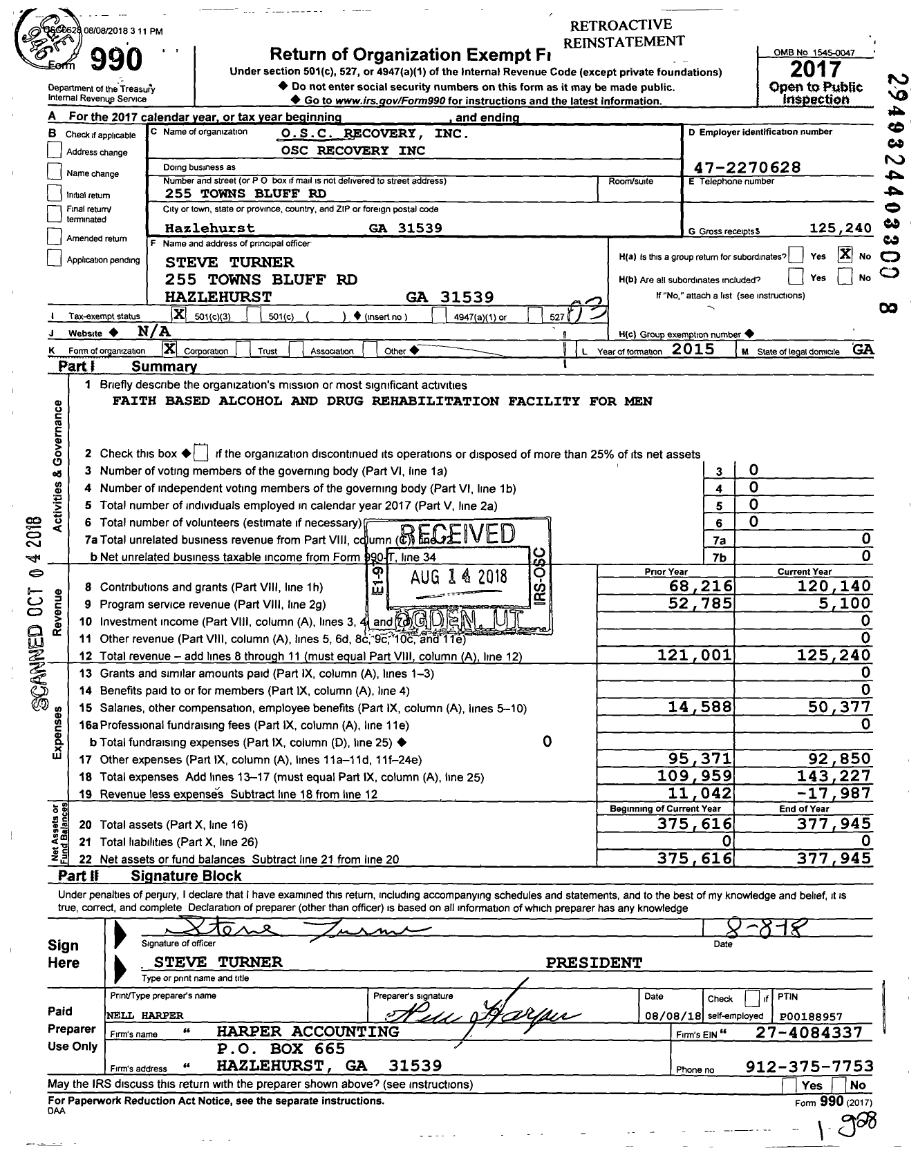 Image of first page of 2017 Form 990 for Osc Recovery Osc Recovery