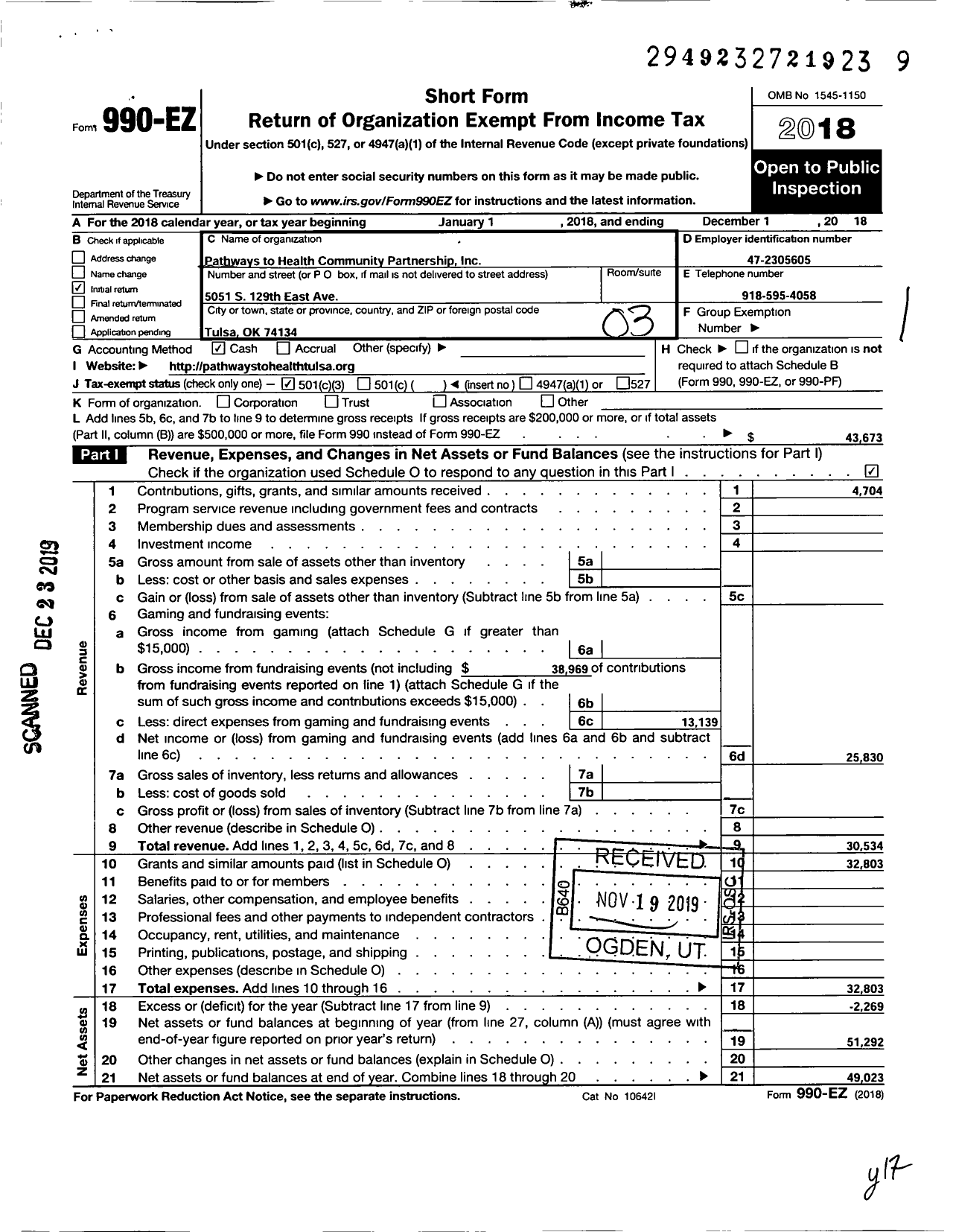 Image of first page of 2018 Form 990EZ for Pathways to Health Community Partnership