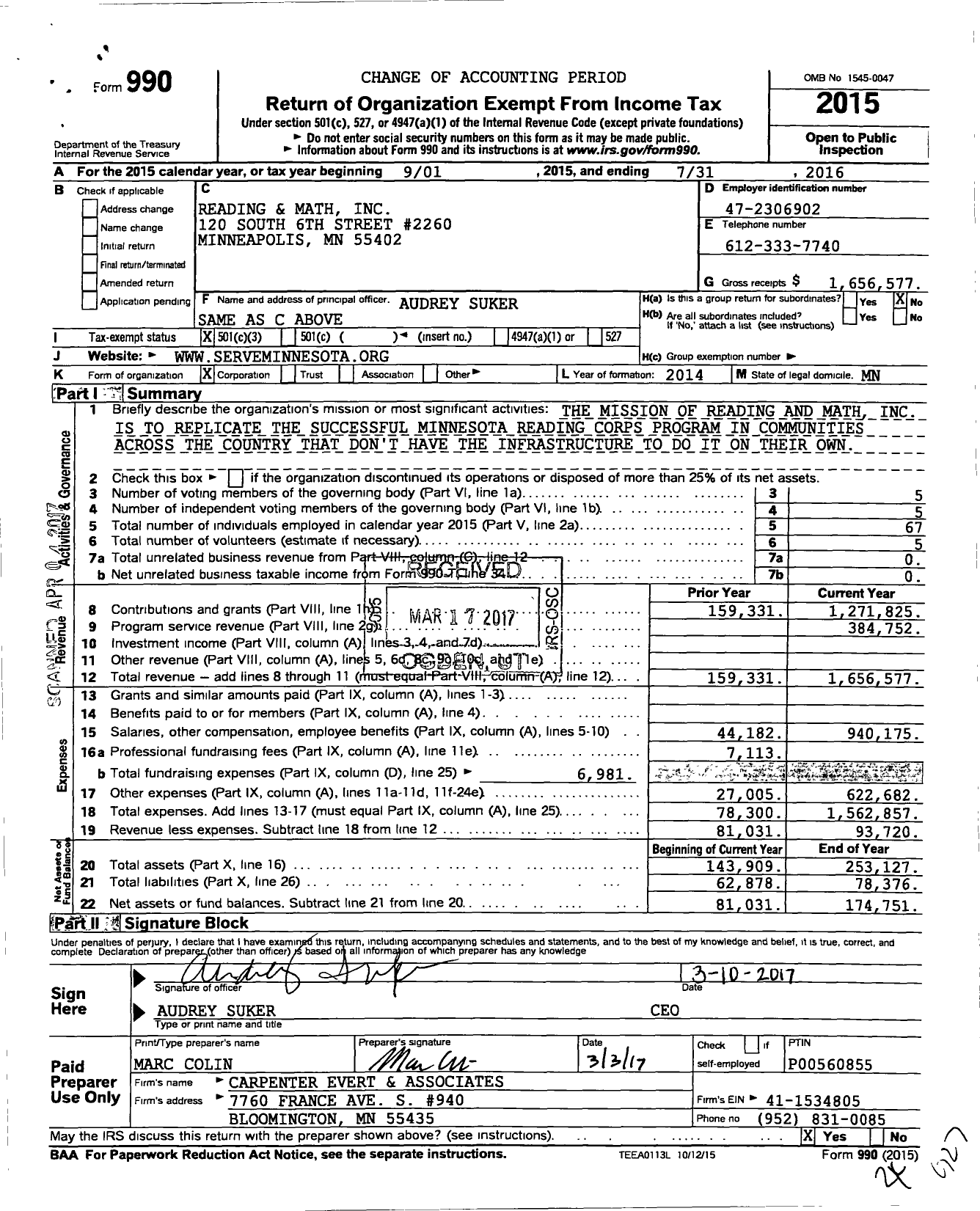 Image of first page of 2015 Form 990 for Ampact