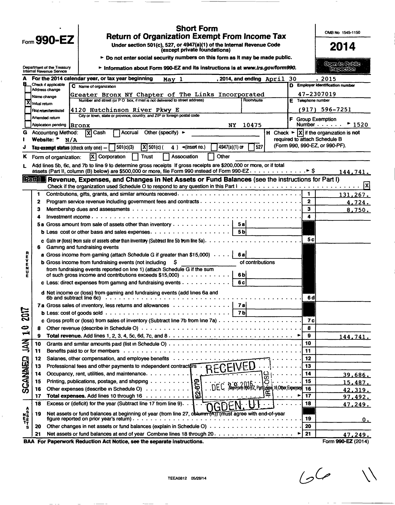 Image of first page of 2014 Form 990EO for Links / Greater Bronx Ny Chapter