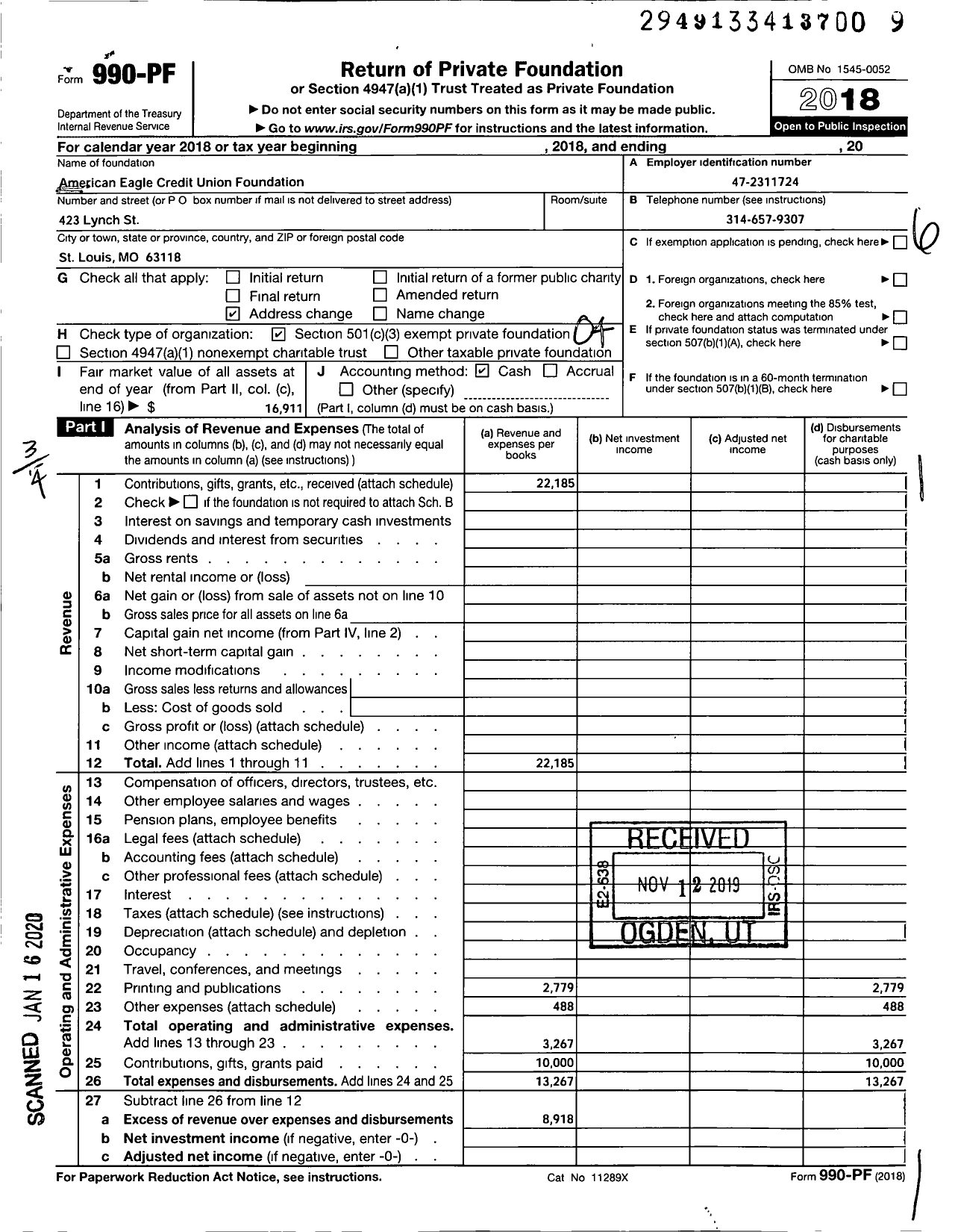 Image of first page of 2018 Form 990PF for Together Foundation