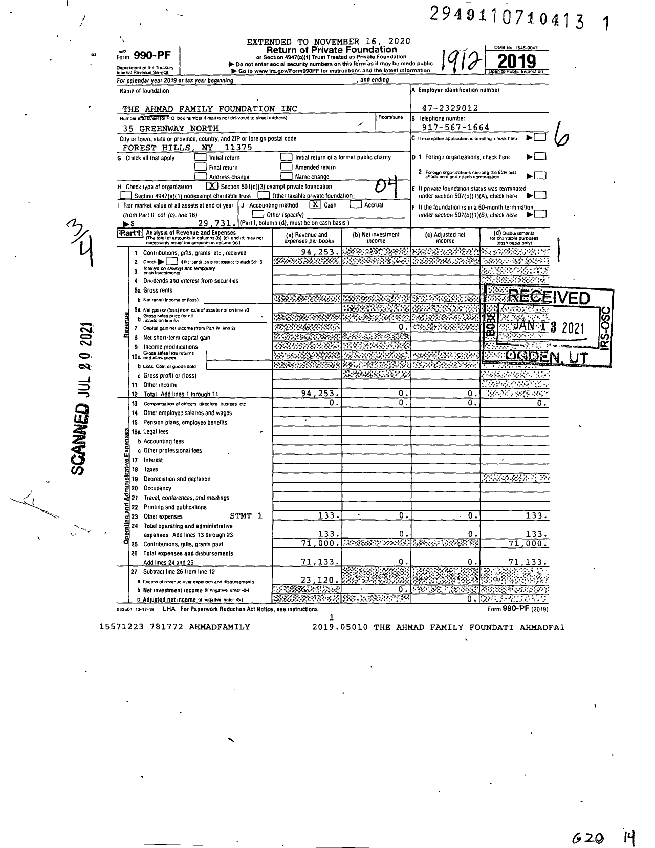 Image of first page of 2019 Form 990PF for The Ahmad Family Foundation