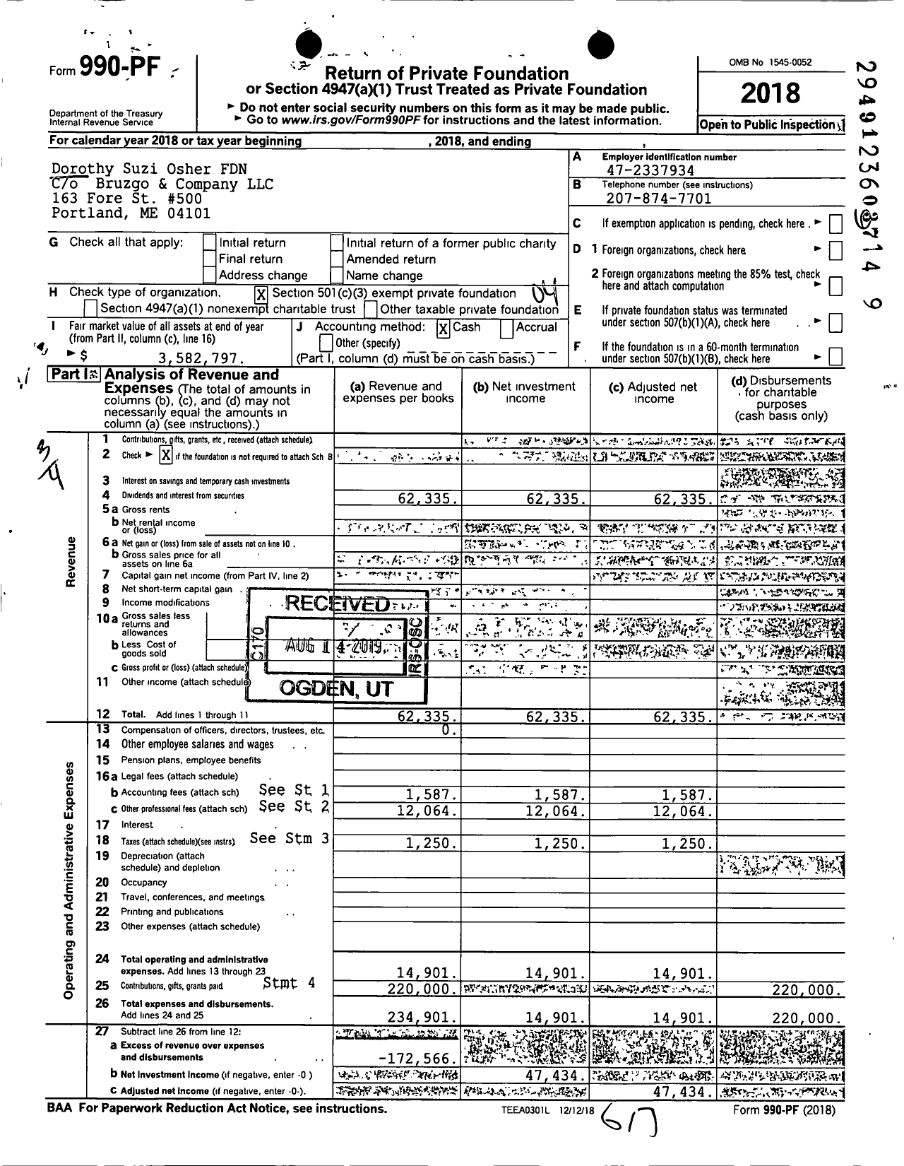 Image of first page of 2018 Form 990PF for Dorothy Suzi Osher FDN