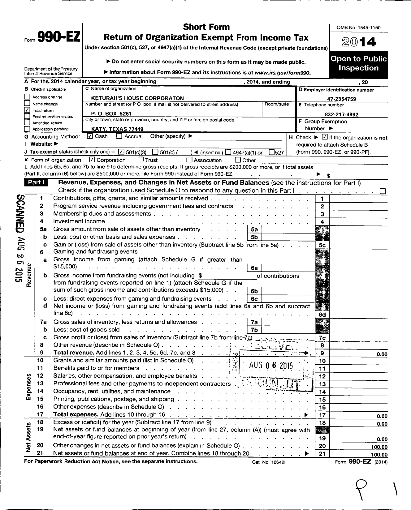 Image of first page of 2014 Form 990EZ for Keturahs Haven