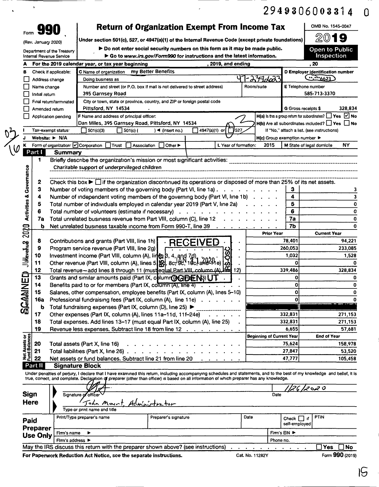 Image of first page of 2019 Form 990 for My Better Benefits