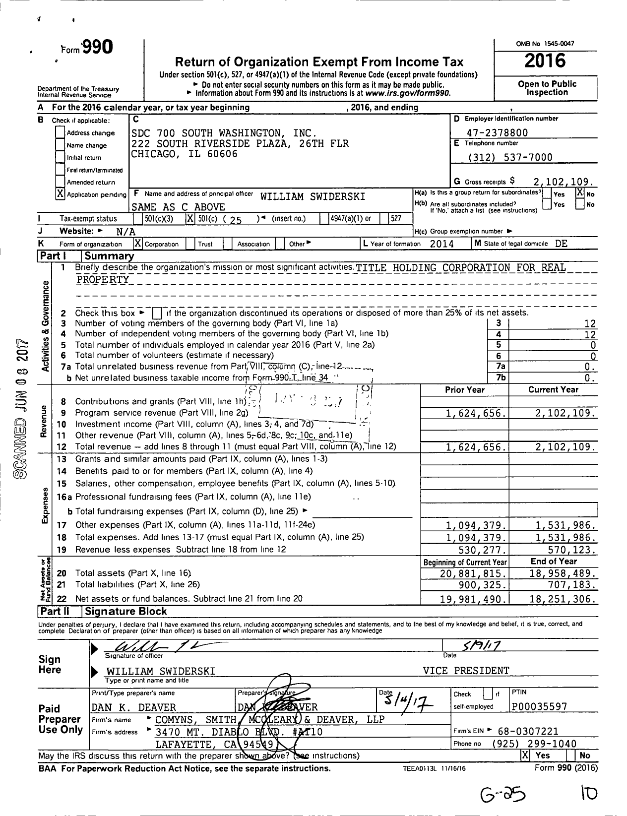 Image of first page of 2016 Form 990O for SDC 700 South Washington