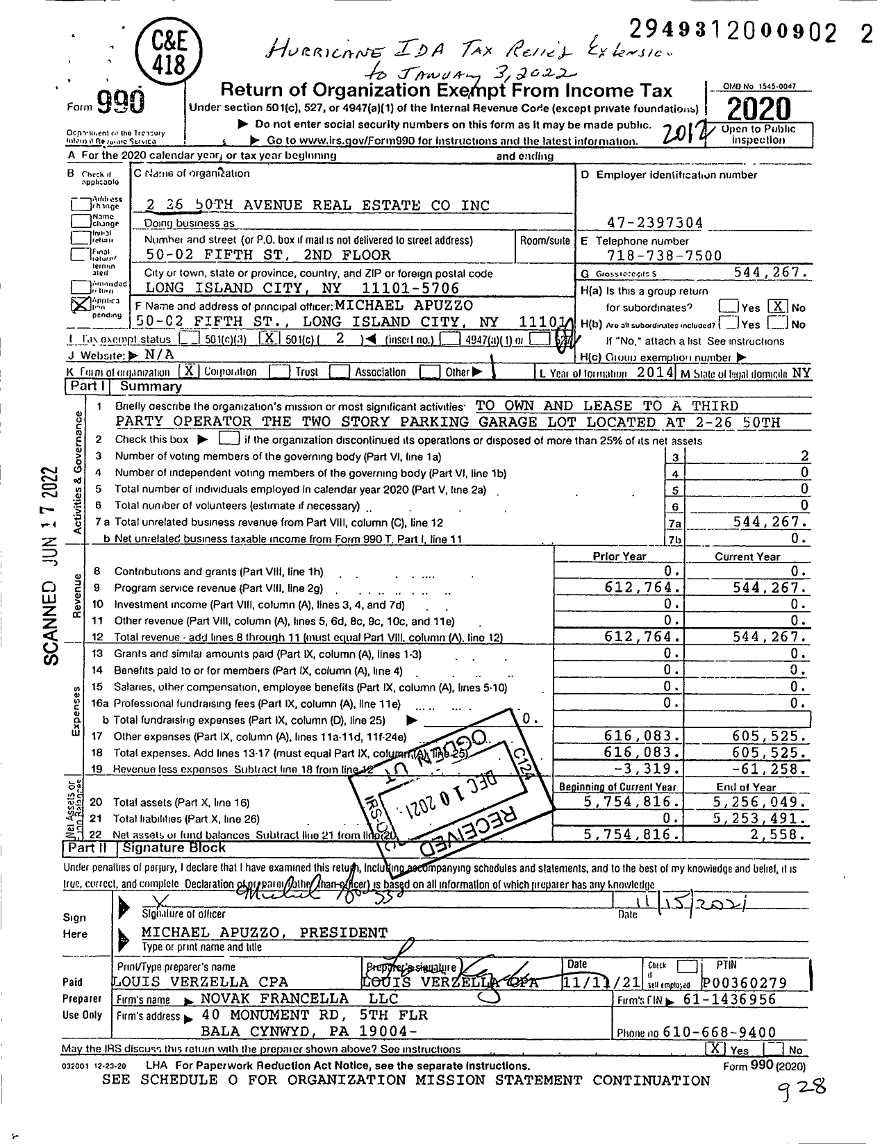 Image of first page of 2020 Form 990O for 2 26 50th Avenue Real Estate