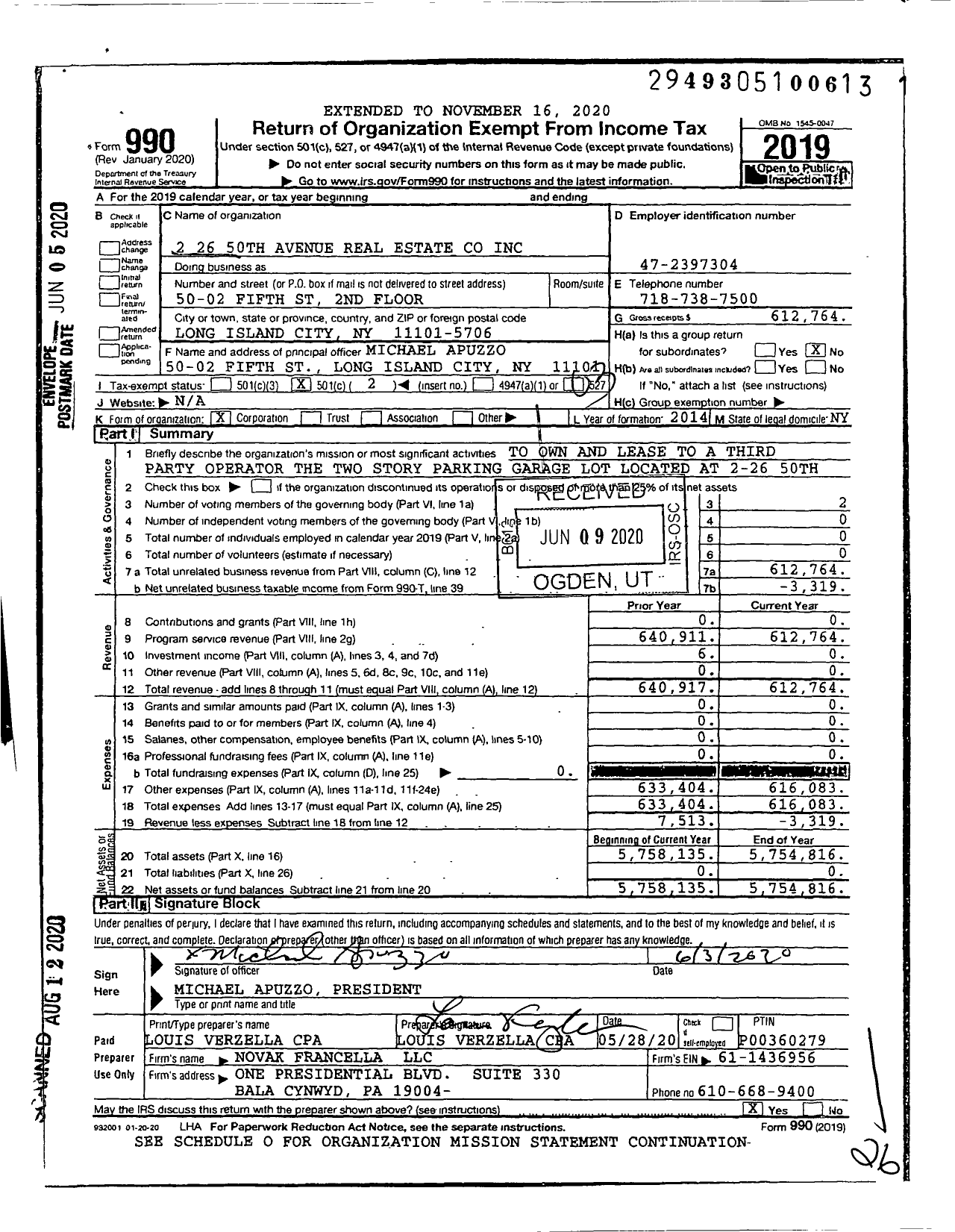 Image of first page of 2019 Form 990 for 2 26 50th Avenue Real Estate