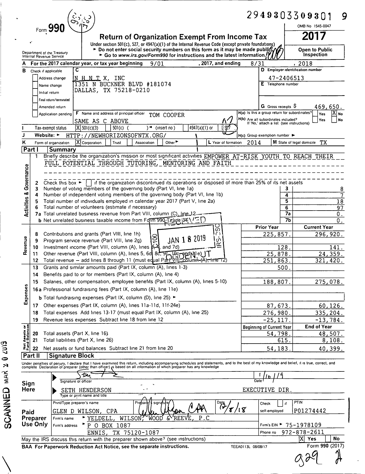 Image of first page of 2017 Form 990 for NHNTX