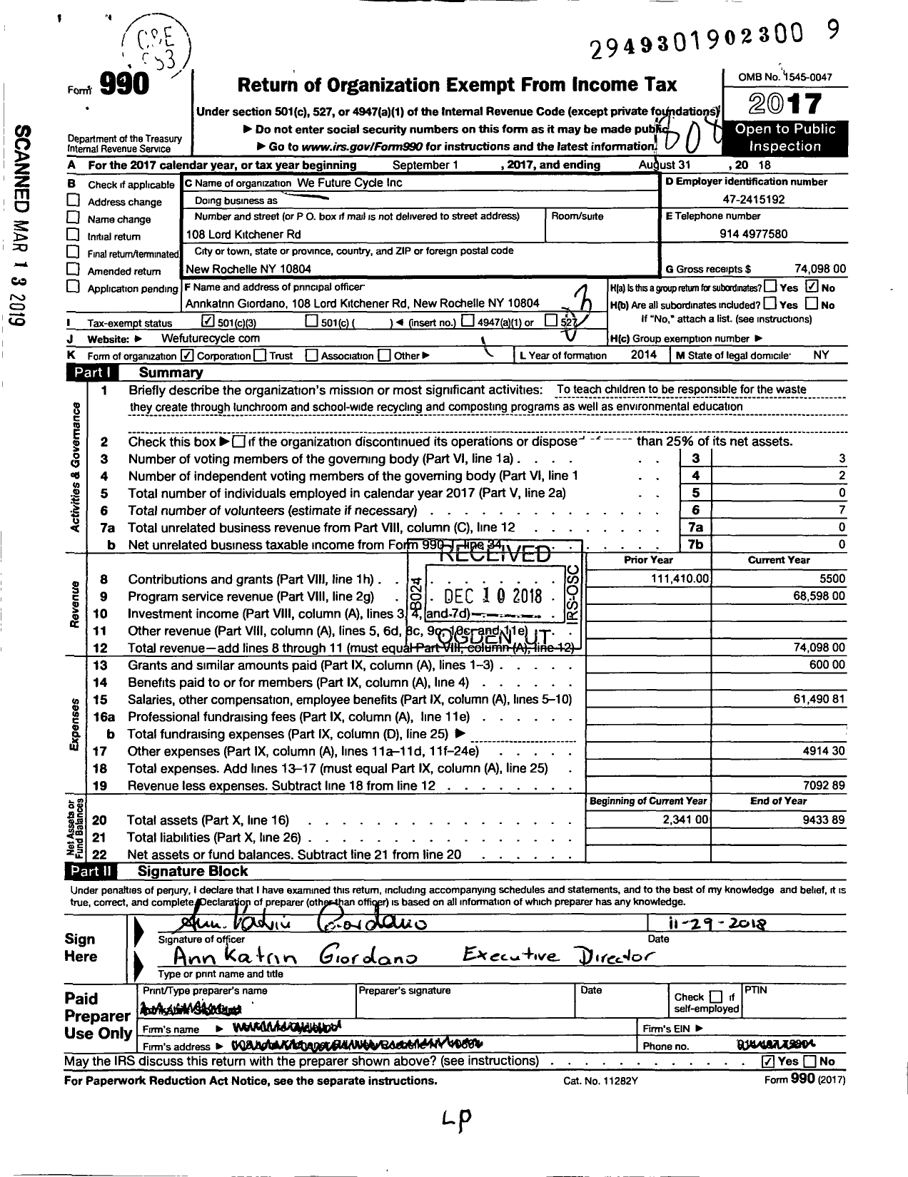 Image of first page of 2017 Form 990 for We Future Cycle