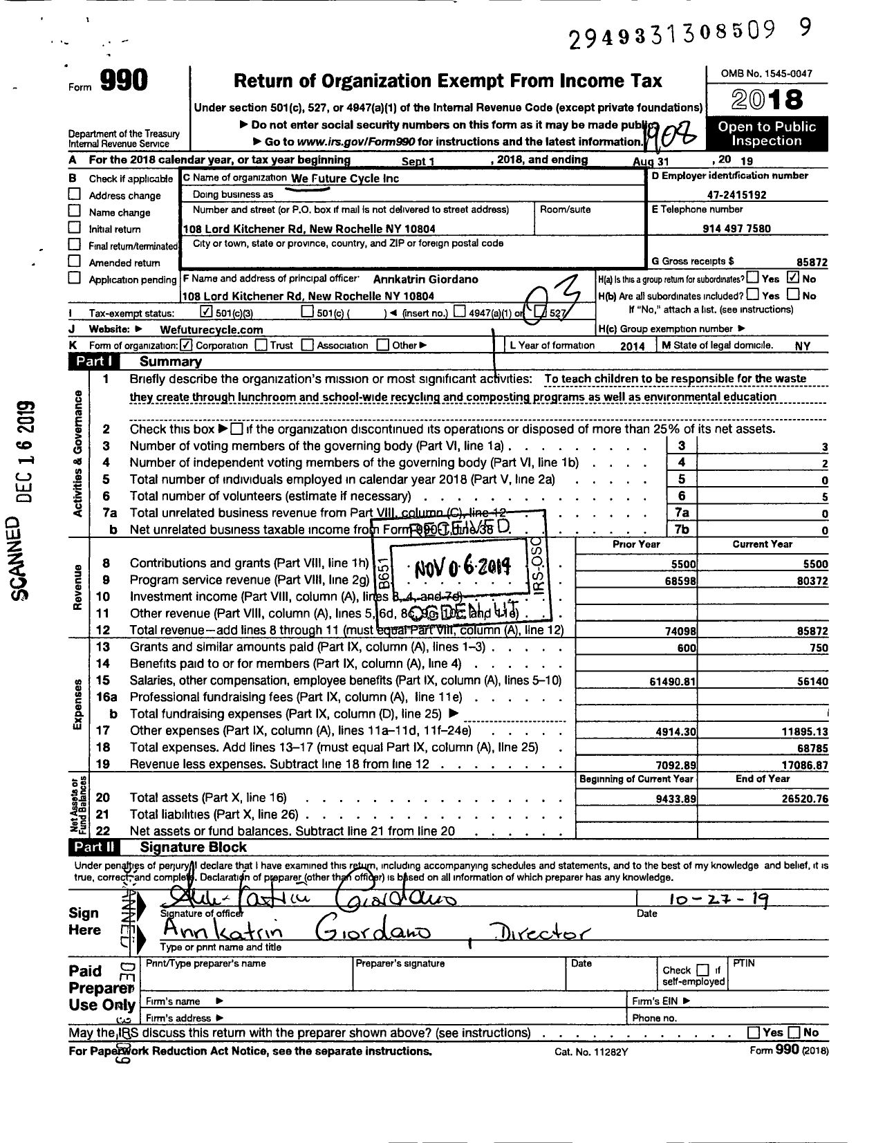 Image of first page of 2018 Form 990 for We Future Cycle