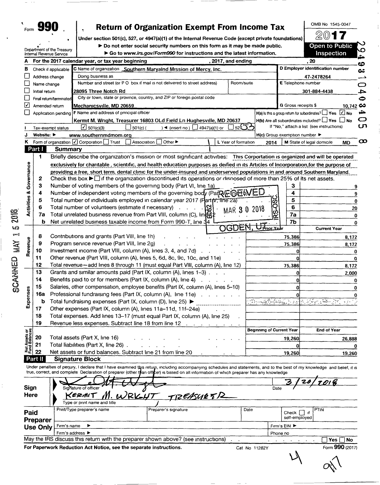 Image of first page of 2017 Form 990 for Southern Maryland Mission of Mercy