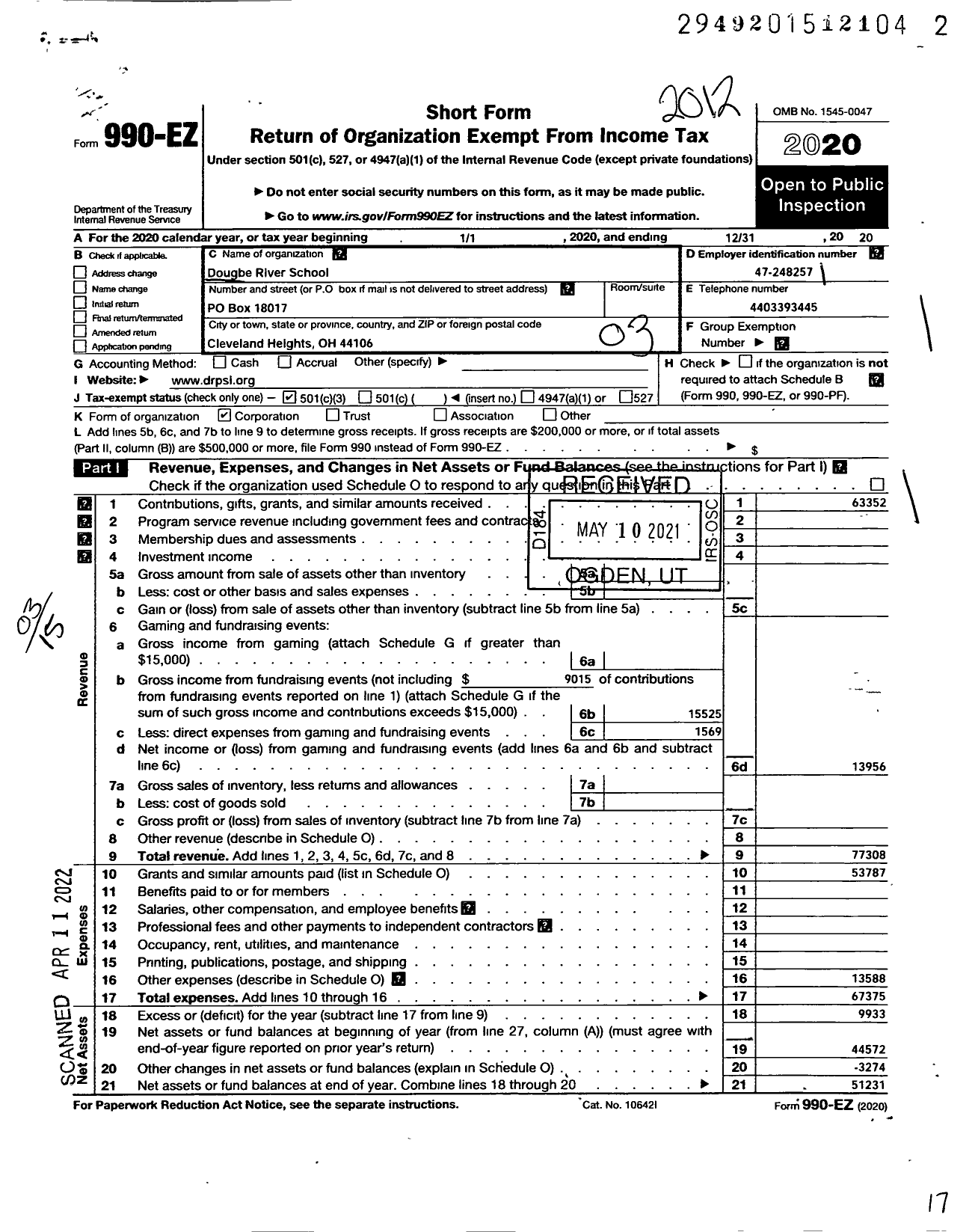 Image of first page of 2020 Form 990EZ for Dougbe River School