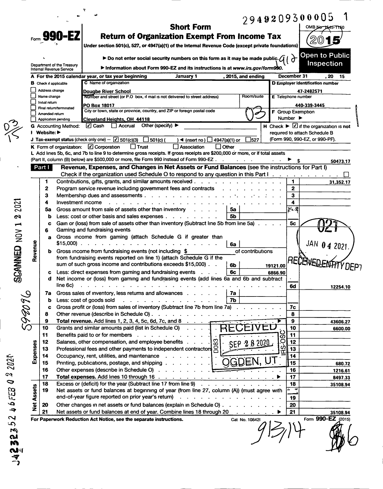 Image of first page of 2019 Form 990EZ for Dougbe River School