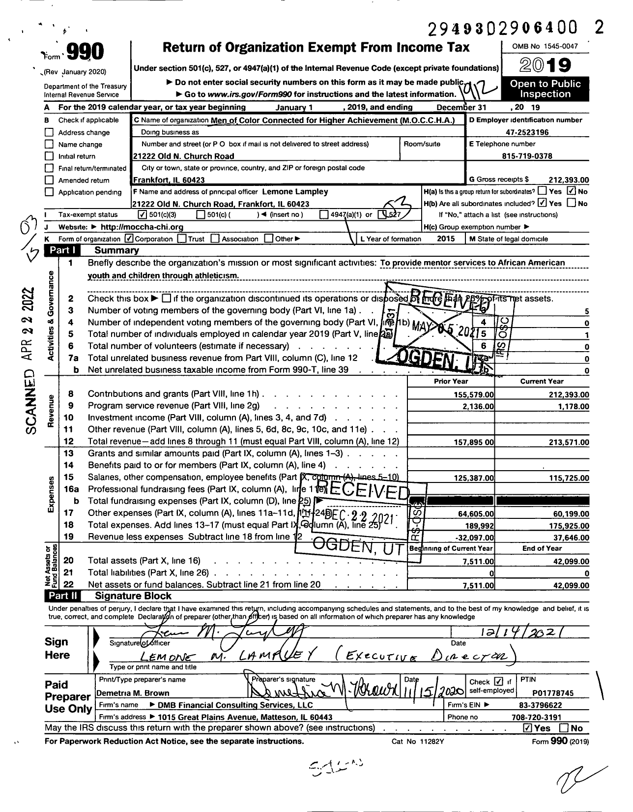 Image of first page of 2019 Form 990 for Men of Color Connected for Higher Achievment