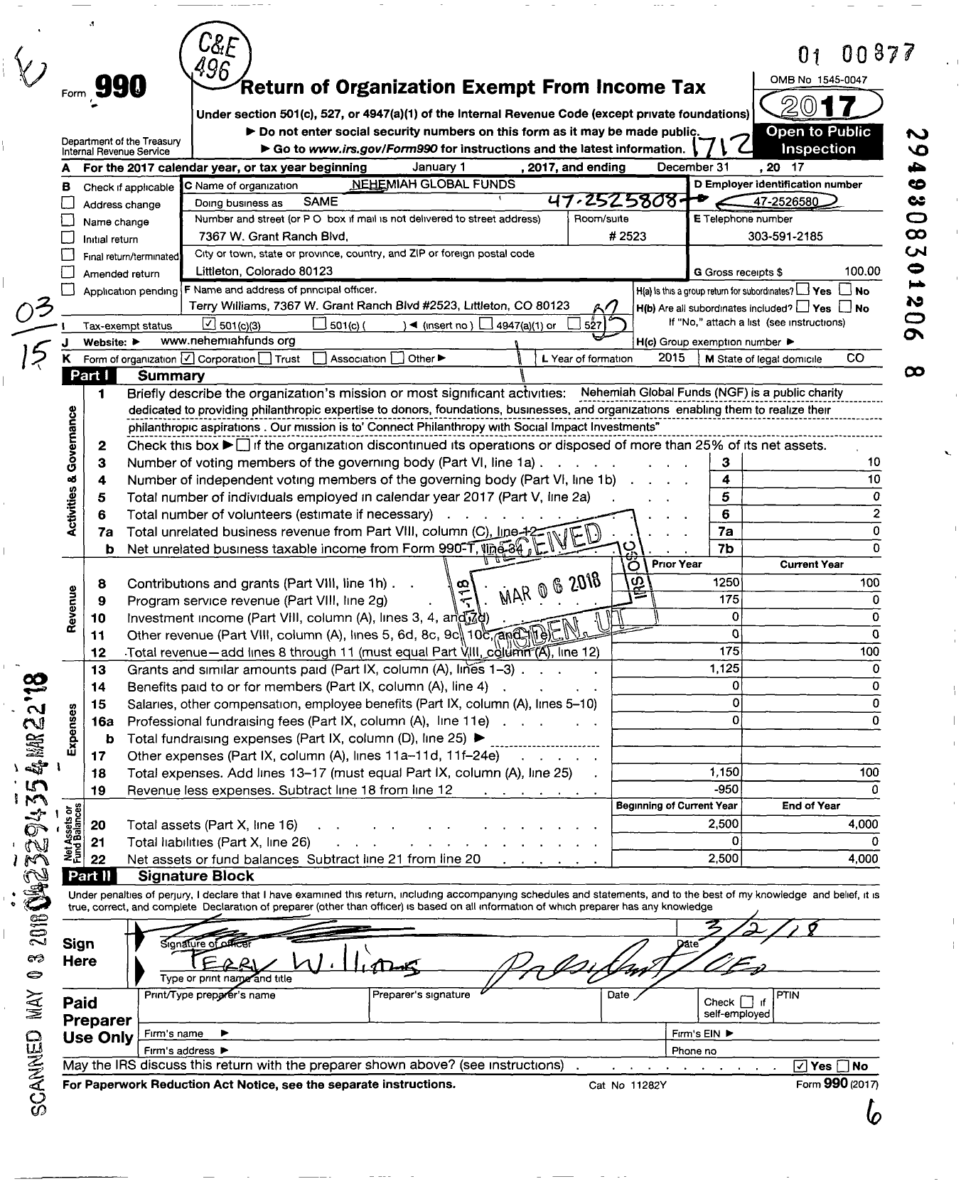 Image of first page of 2017 Form 990 for Globaltrust Funds