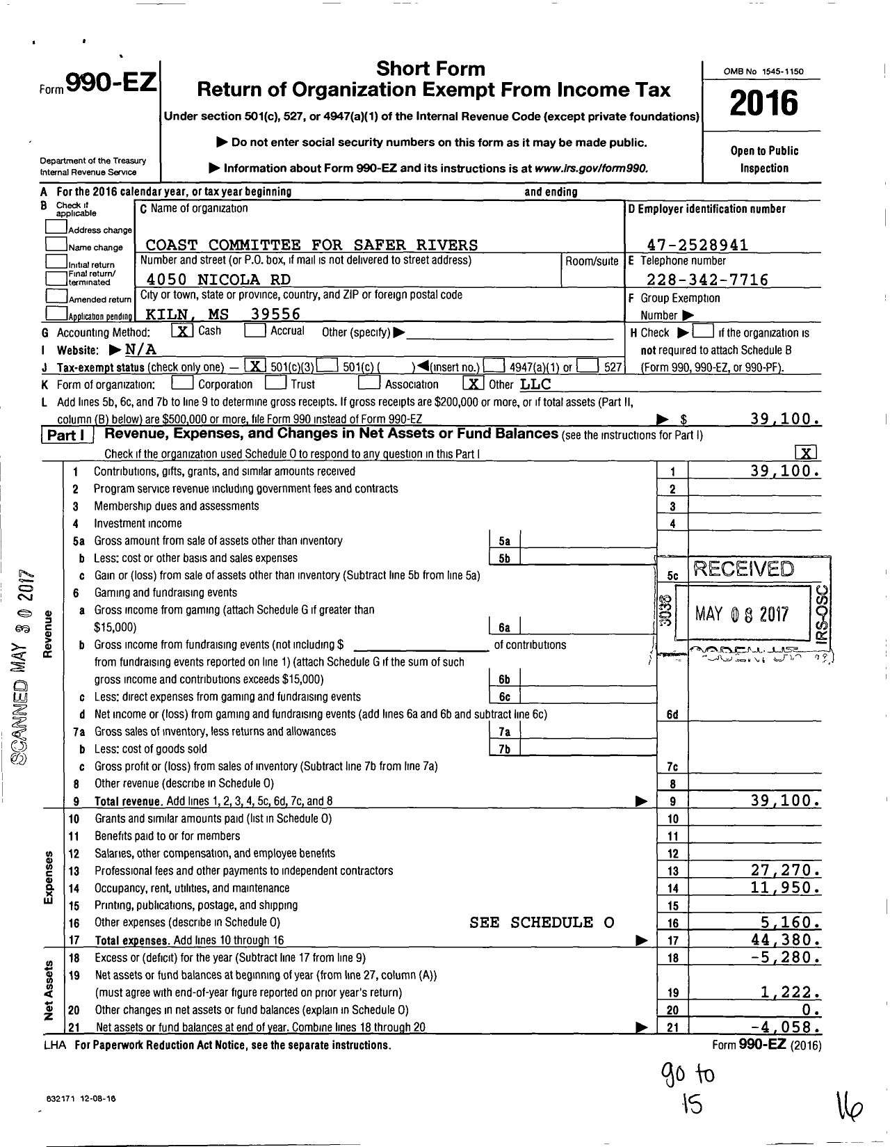 Image of first page of 2016 Form 990EZ for Coast Committee for Safer Rivers