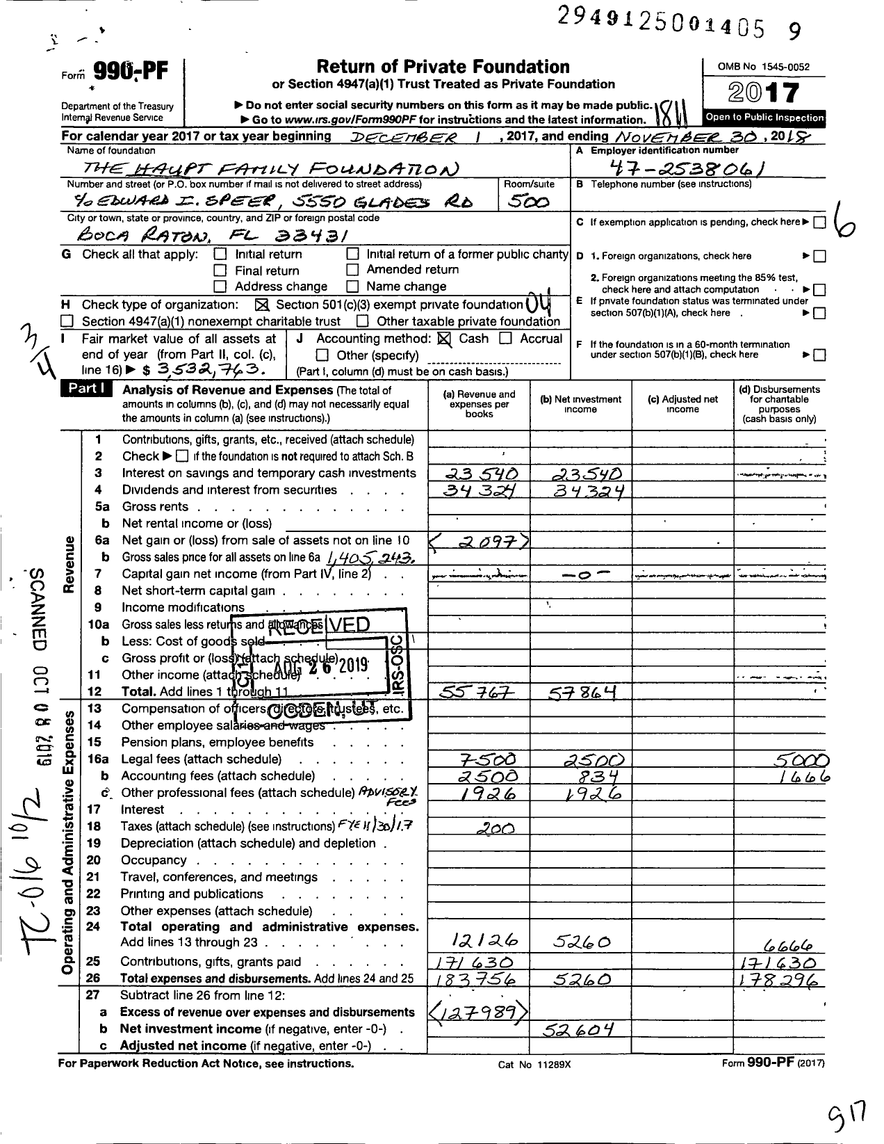 Image of first page of 2017 Form 990PF for Haupt Family Foundation