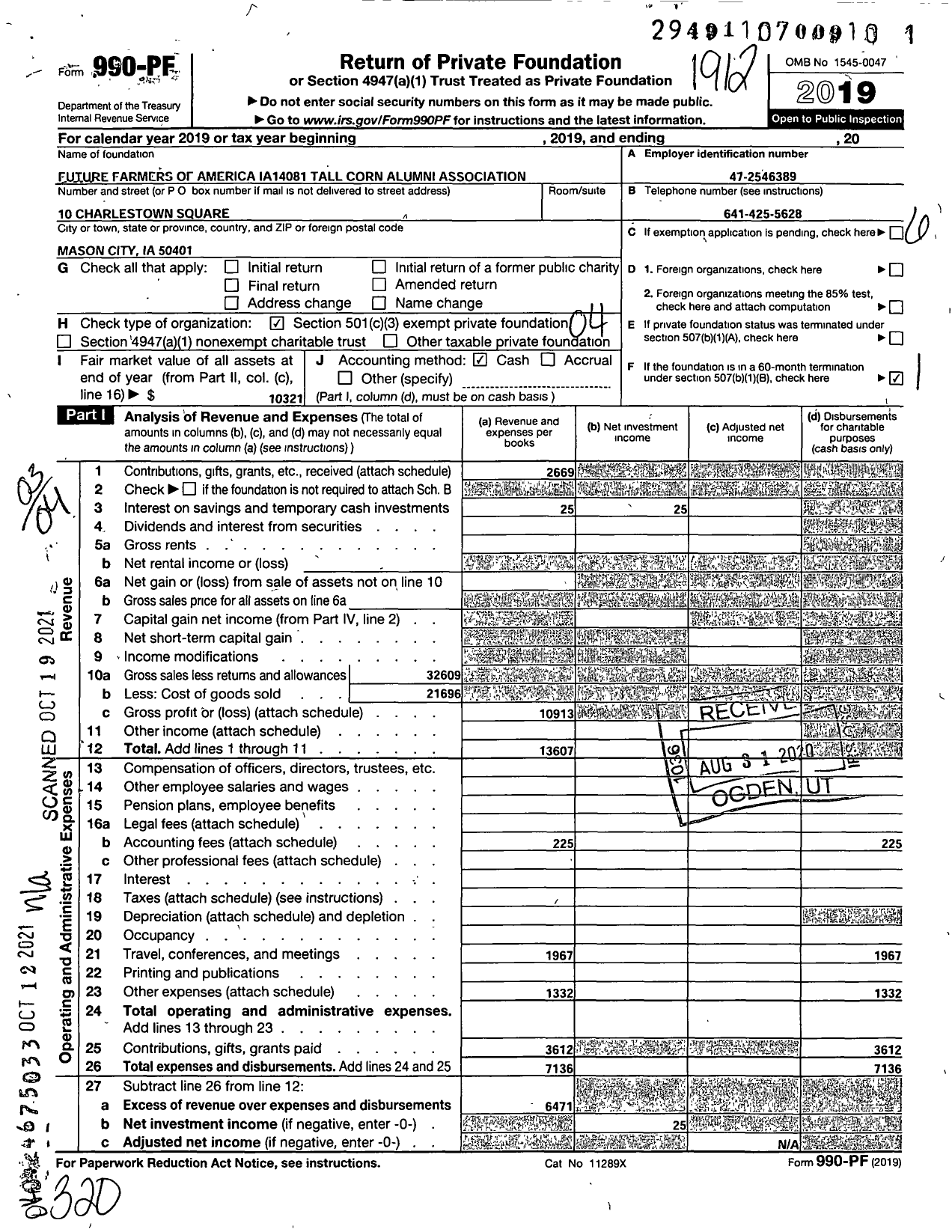 Image of first page of 2019 Form 990PF for Future Farmers of America Ia14081 Tall Corn Ffa Alumni Association