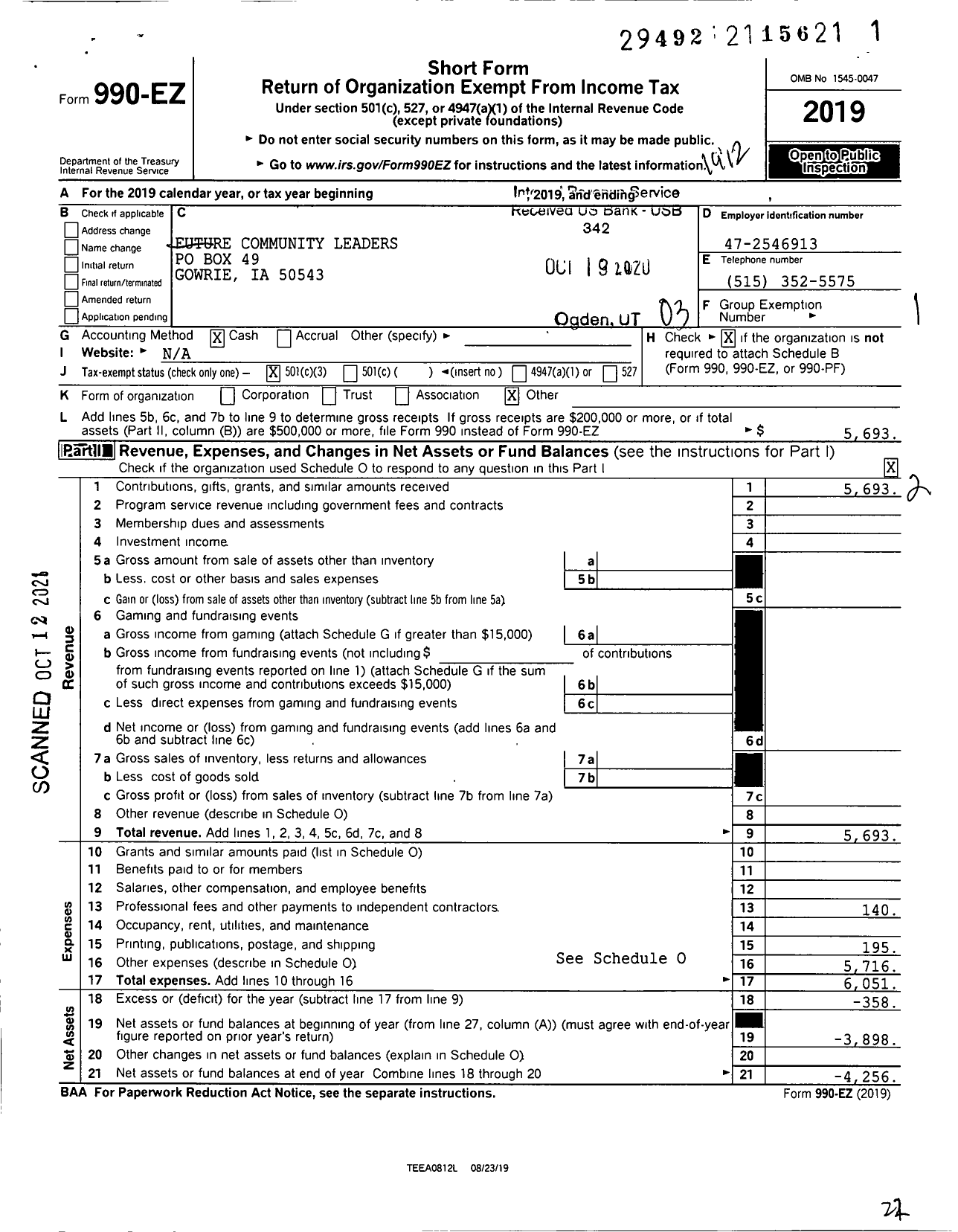 Image of first page of 2019 Form 990EZ for Future Community Leaders