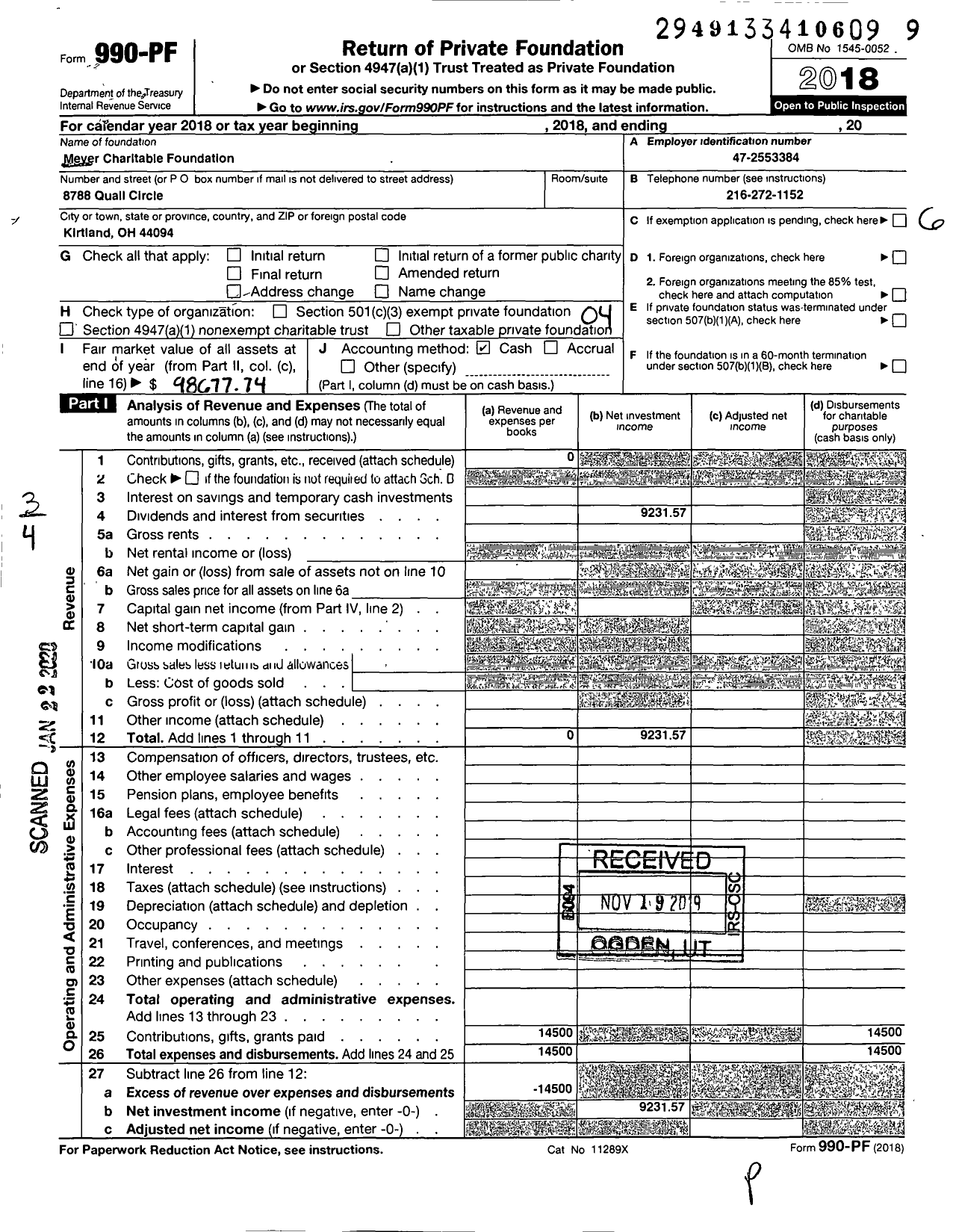 Image of first page of 2018 Form 990PF for Meyer Charitable Foundation