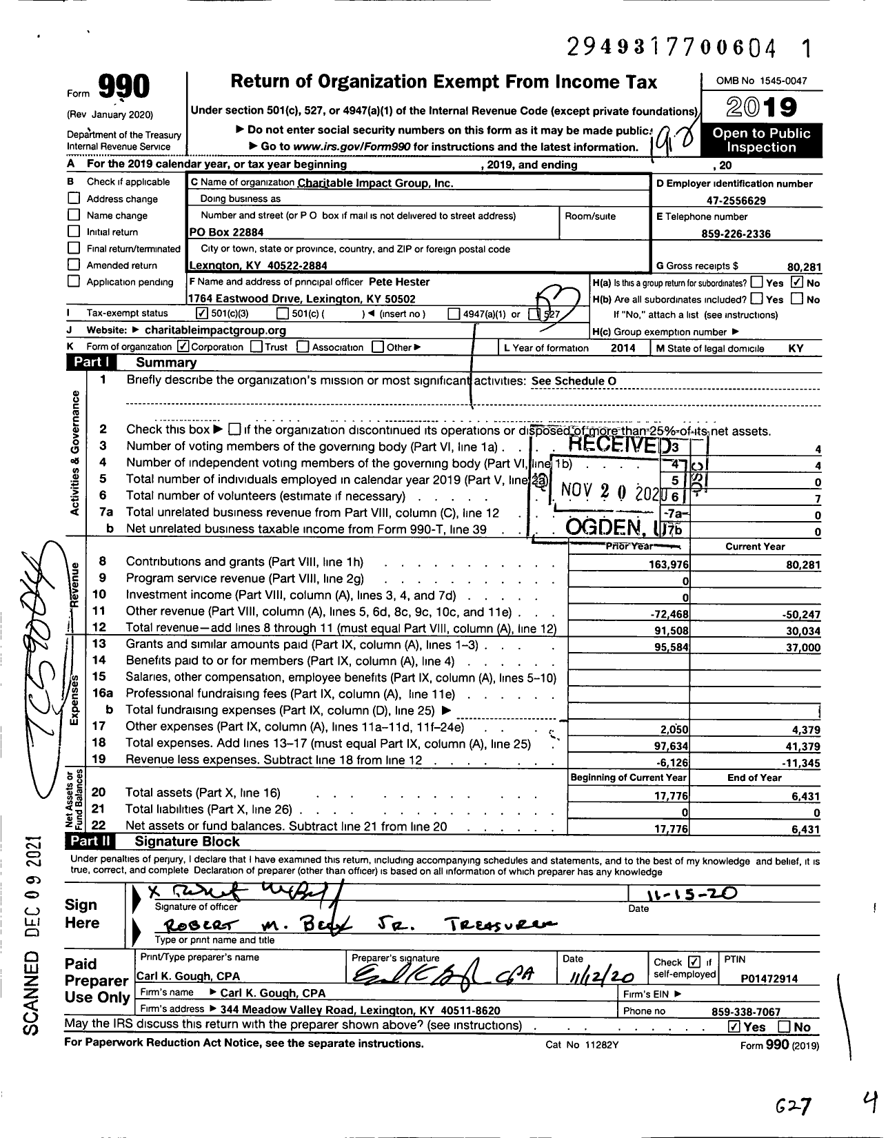 Image of first page of 2019 Form 990 for Charitable Impact Group