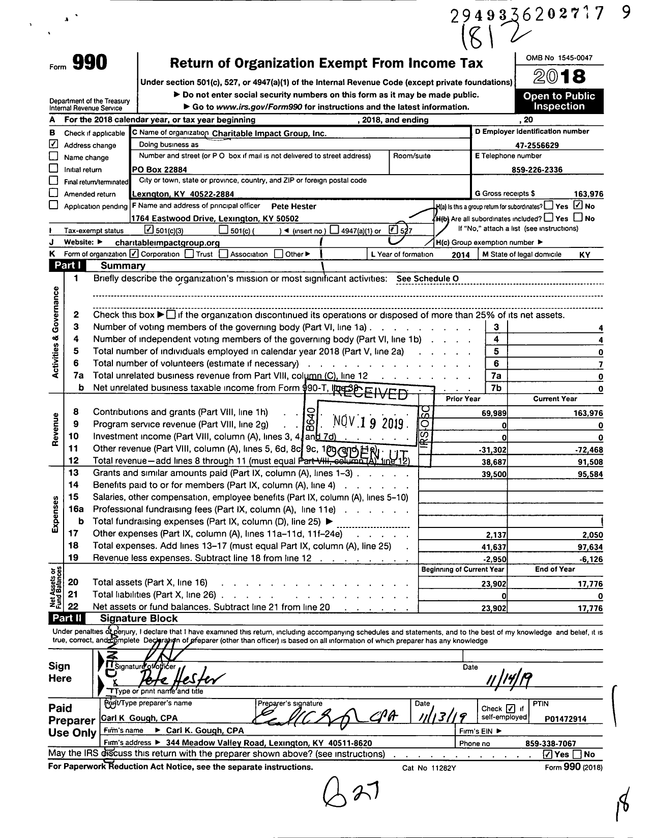 Image of first page of 2018 Form 990 for Charitable Impact Group