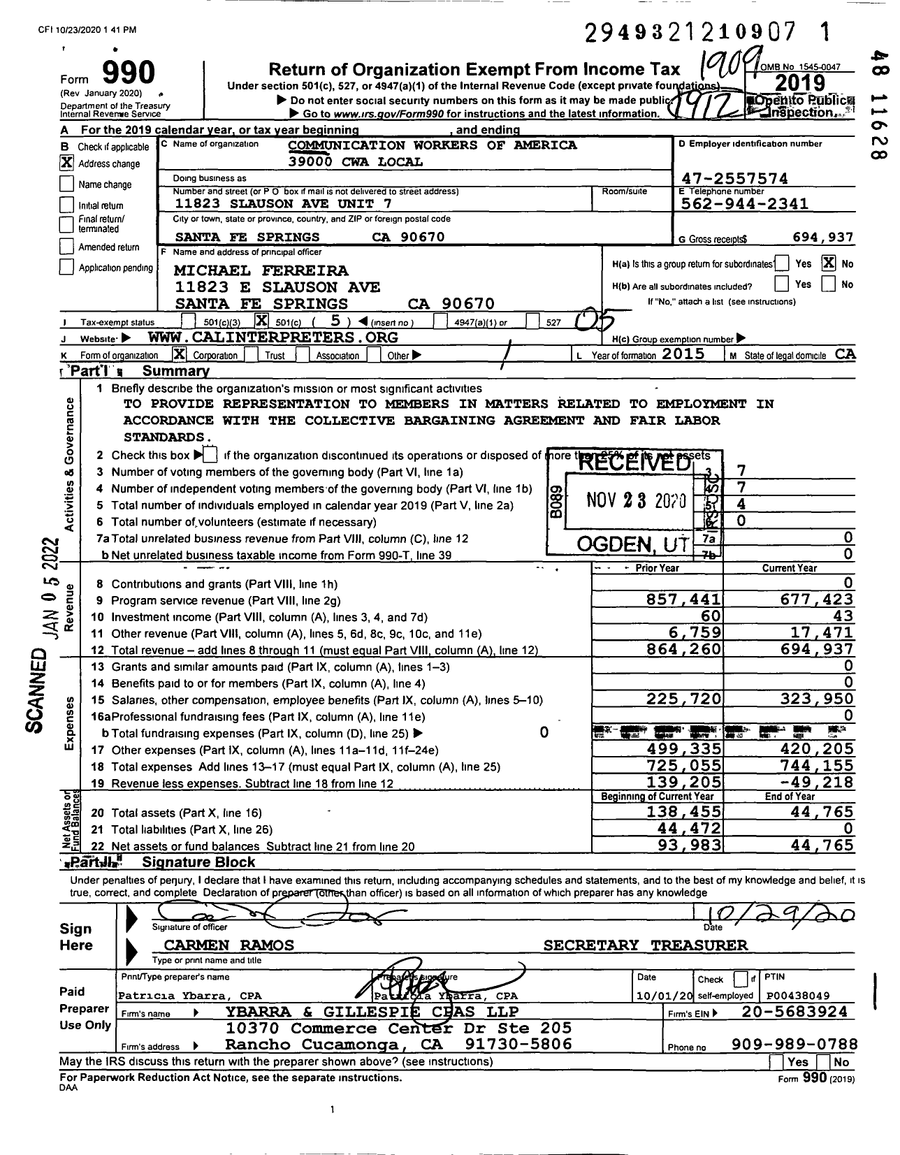 Image of first page of 2018 Form 990O for Communications Workers of America - 39000 CWA Local