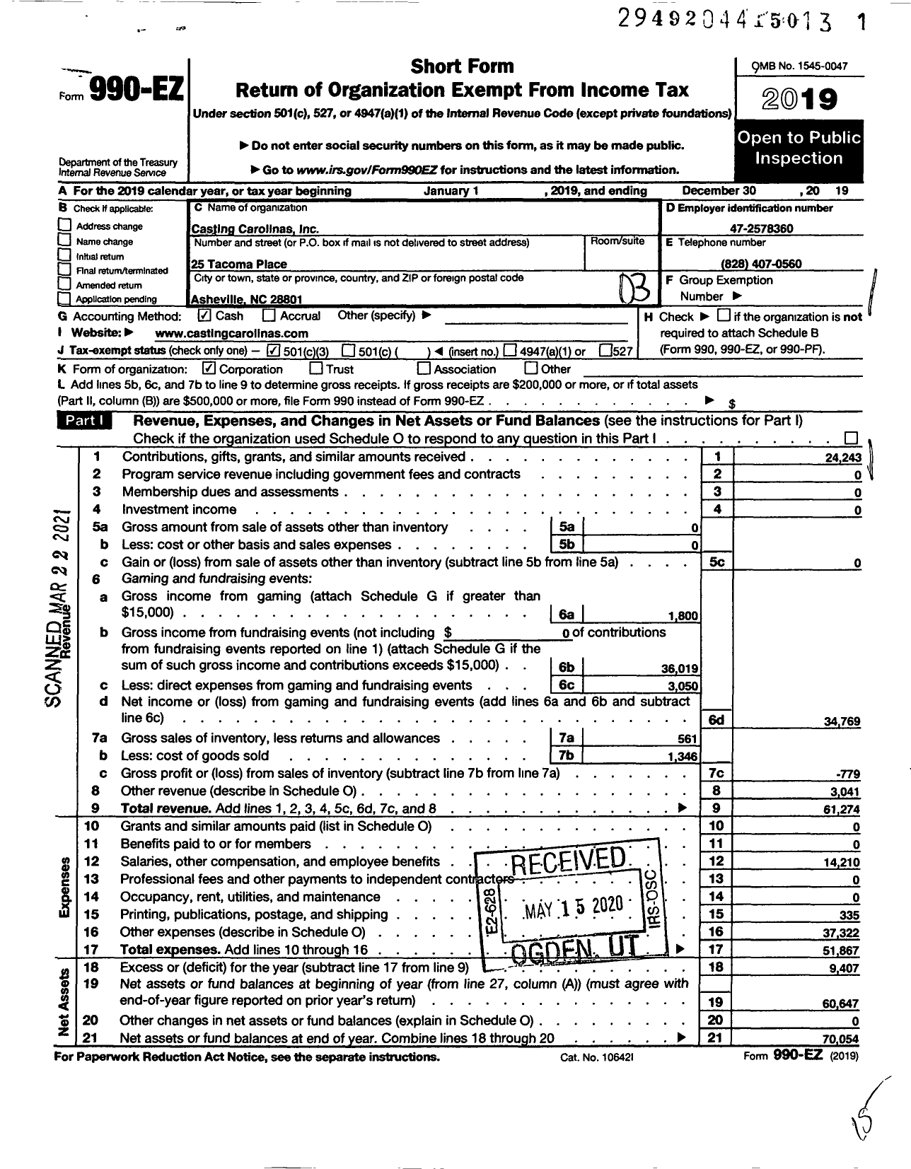 Image of first page of 2019 Form 990EZ for Casting Carolinas