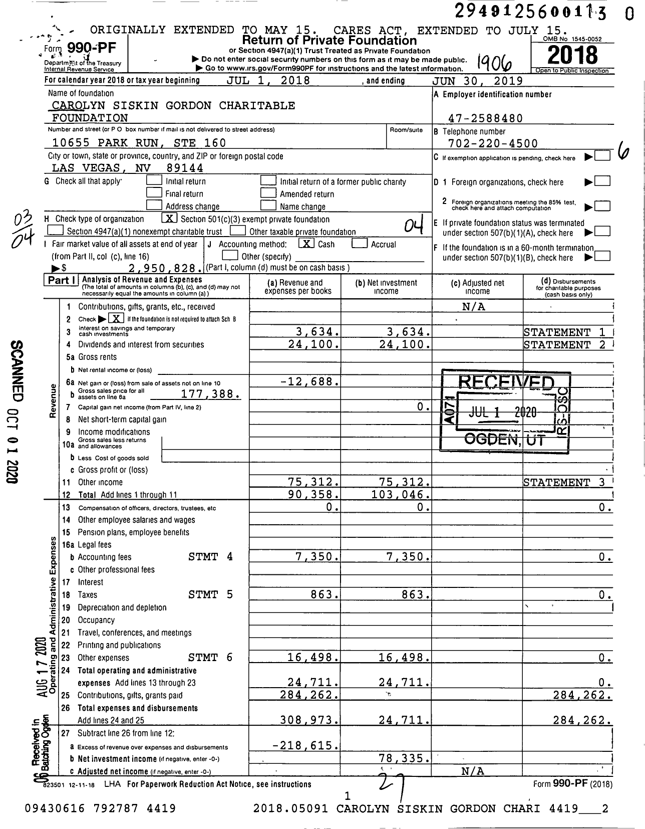 Image of first page of 2018 Form 990PR for The Gordon Foundation