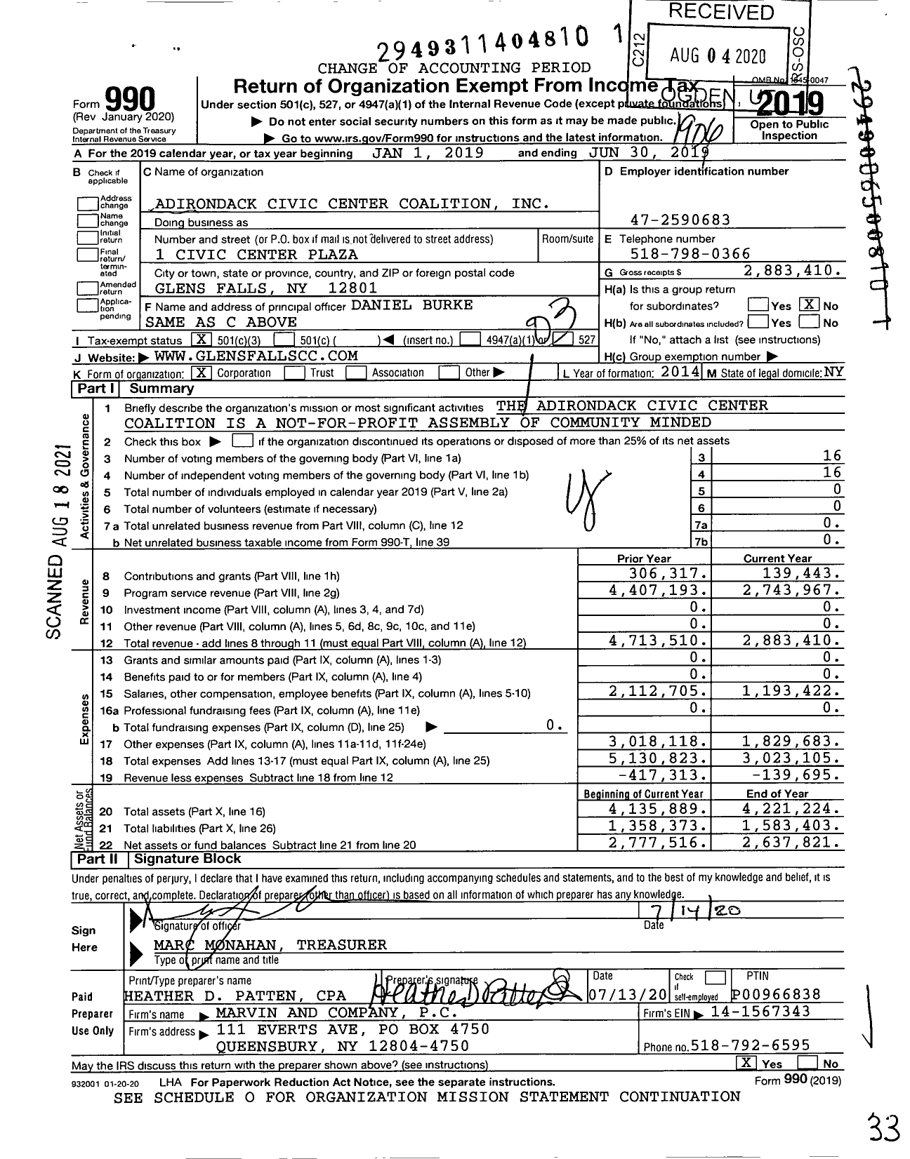 Image of first page of 2018 Form 990 for Adirondack Civic Center Coalition