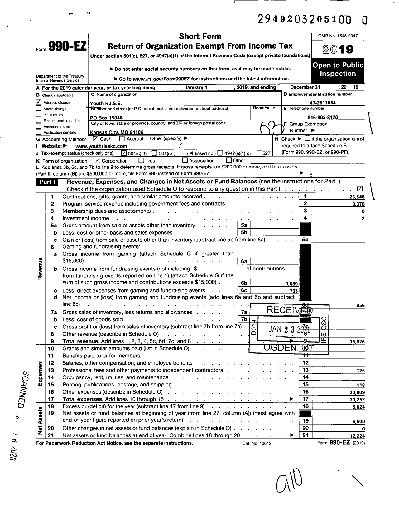 Image of first page of 2019 Form 990EZ for Youth R I S E