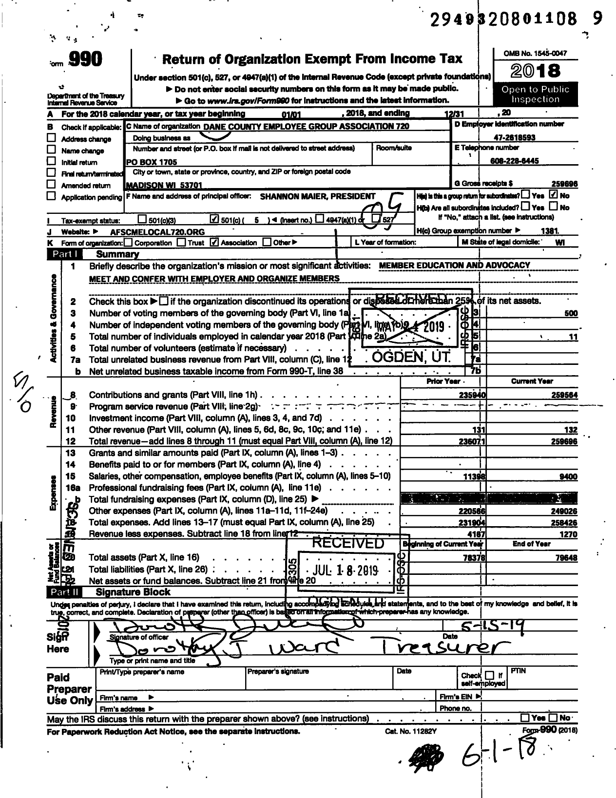 Image of first page of 2018 Form 990O for AMERICAN FEDERATION OF STATE County and MUNICIPAL EMPLOYEES