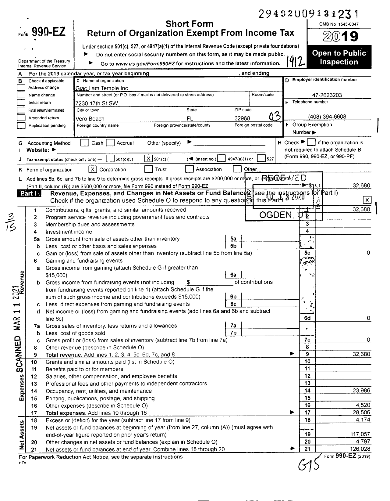 Image of first page of 2019 Form 990EZ for Giac Lam Temple