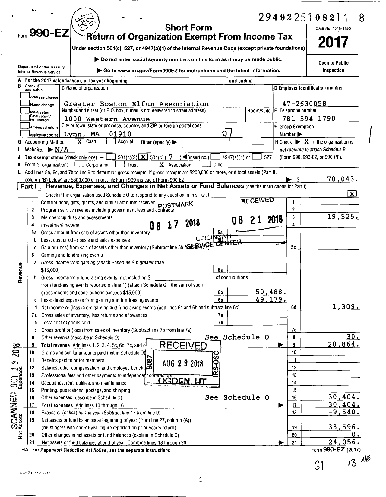 Image of first page of 2017 Form 990EO for Greater Boston Elfun Association