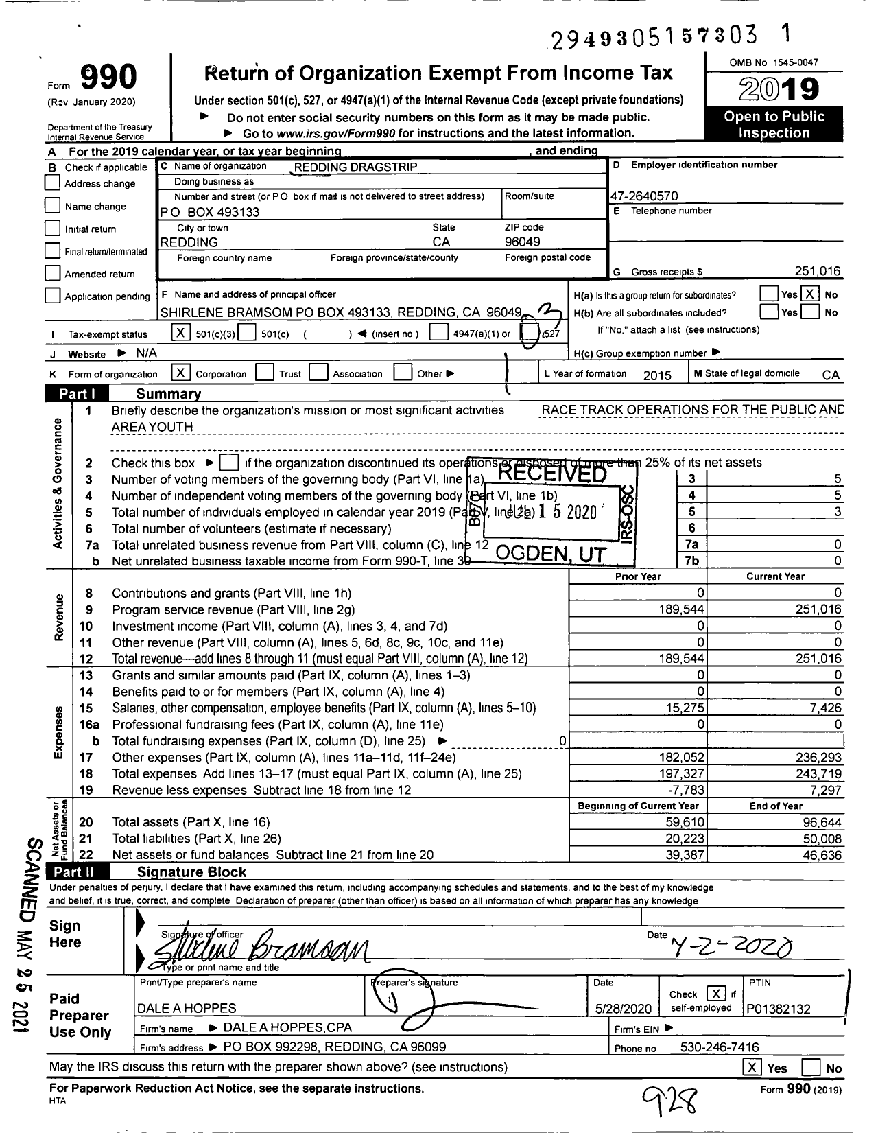 Image of first page of 2019 Form 990 for Redding Dragstrip