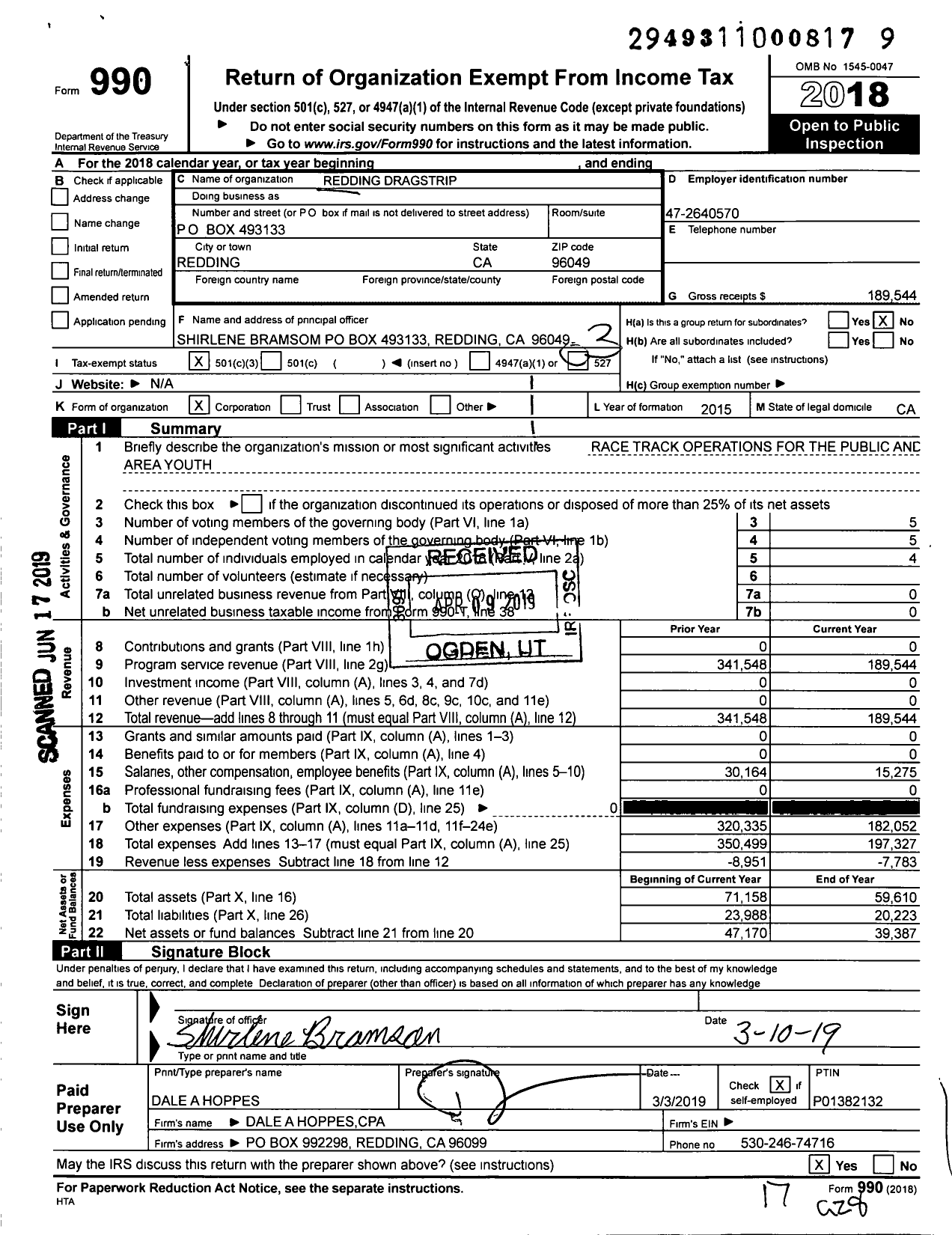 Image of first page of 2018 Form 990 for Redding Dragstrip