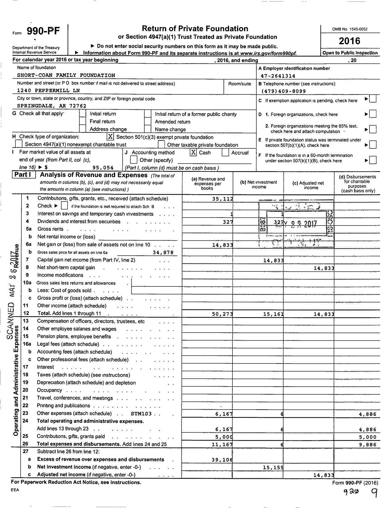 Image of first page of 2016 Form 990PF for Short-Coan Family Foundation