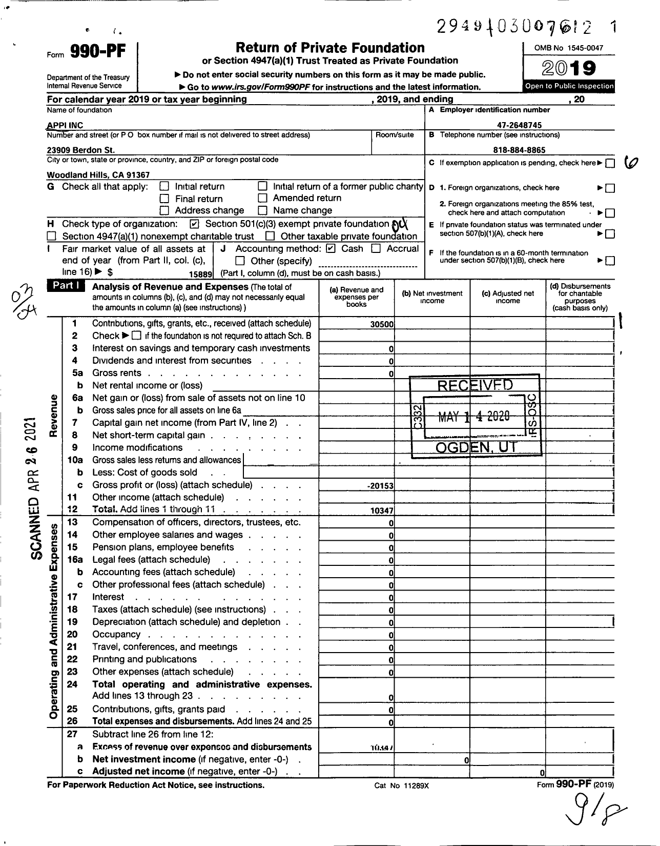 Image of first page of 2019 Form 990PF for Appi